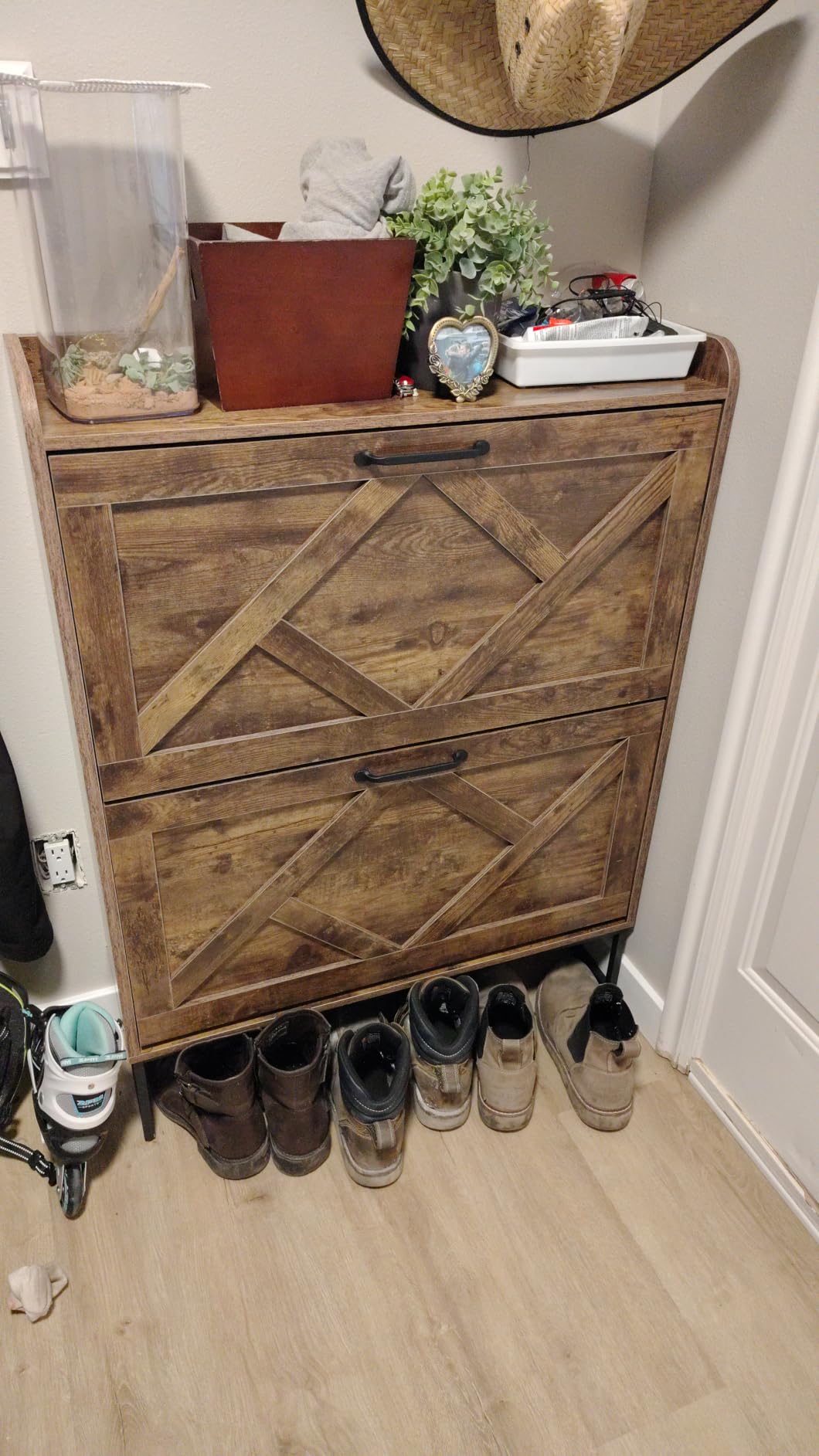 Nicetree Shoe Storage Cabinet, Shoe Cabinet with 2 Flip Drawers, Narrow Shoe Rack Cabinet, Farmhouse Slim Shoe Cabinet Storage for Entryway,Blue customer photo 2