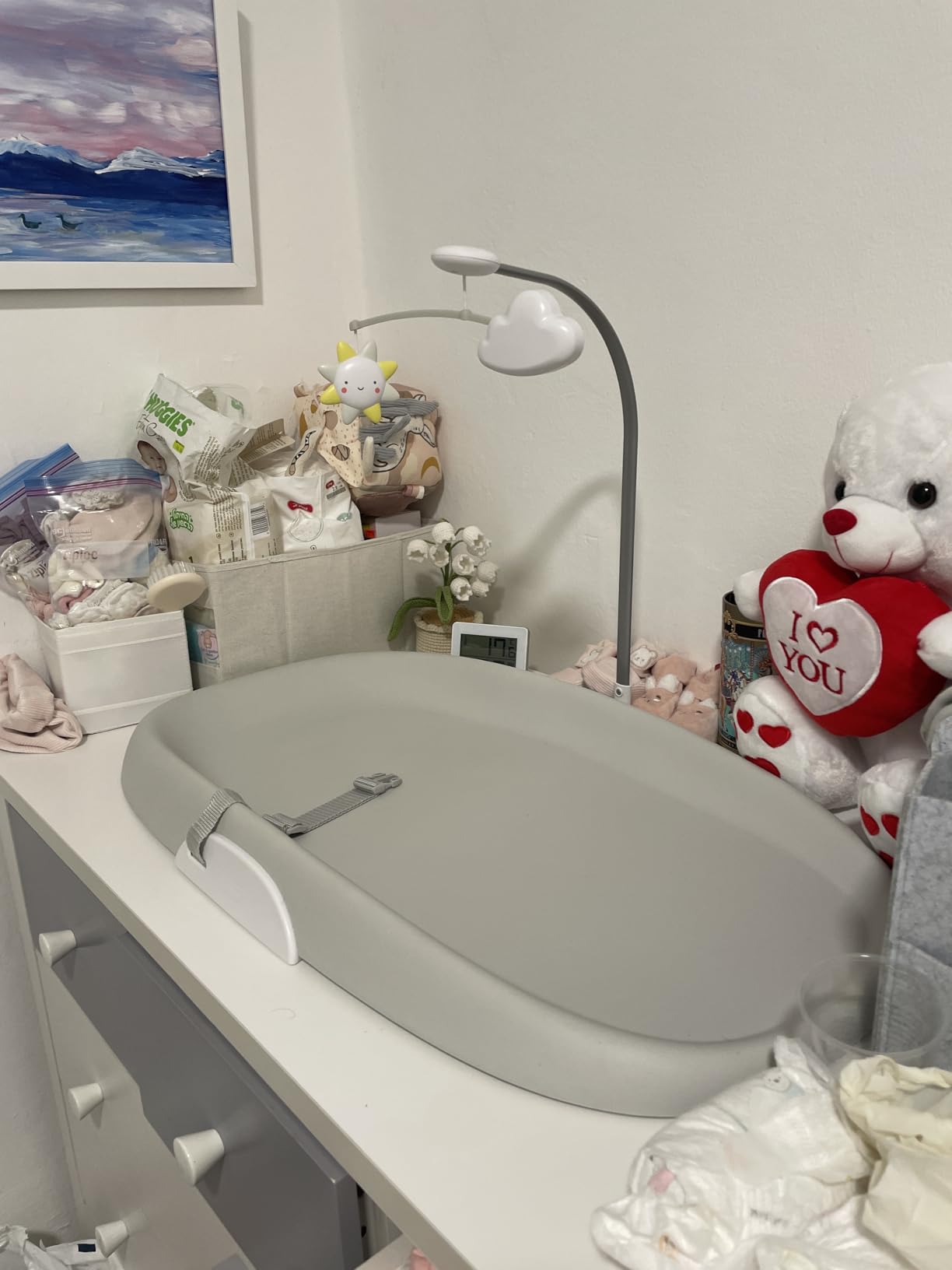 Skip Hop Baby Changing Pad Nursery Style Wipe-Clean Contoured with Cushioned Foam, Non-Skid Base, Built-in Safety Belt & Tuck-Away Toy Bar Fits Standard Changing Tables, Oat customer photo 2