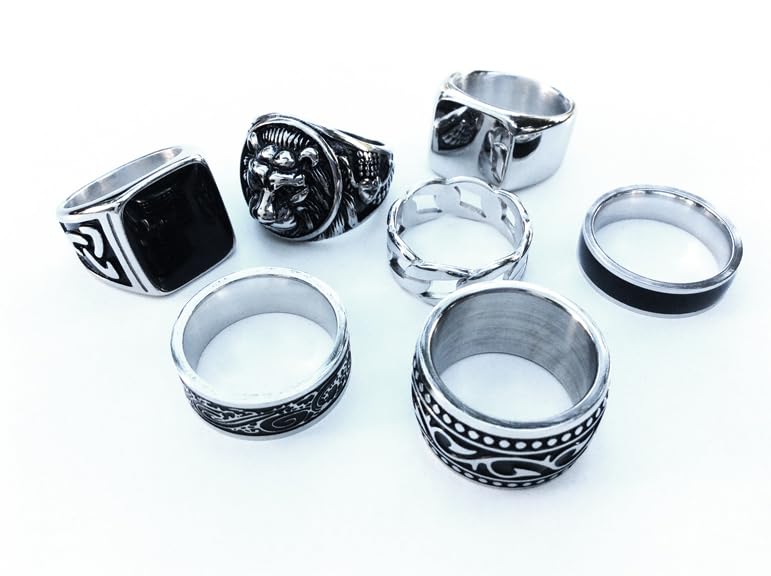 7Pcs Stainless Steel Vintage Signet Rings for Men Square Signet Rings Cuban Link Chain Ring Pinky Thumb Celtic Band Spinner Ring Silver Gold Polished Edge Mens Ring Biker Rings Set,Size 8-13 customer photo 2