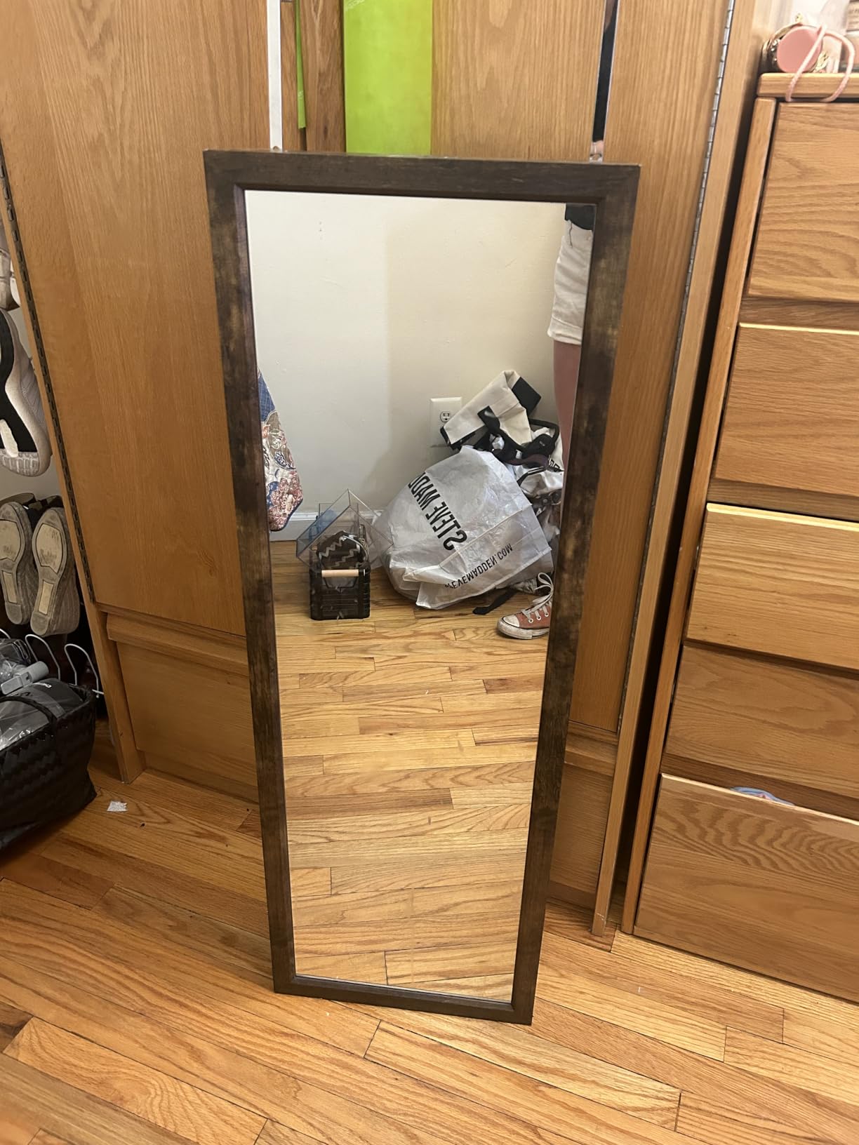 Nicetree 6 LEDs Jewelry Armoire, Hanging Mirror Jewelry Cabinet, Oak customer photo 2