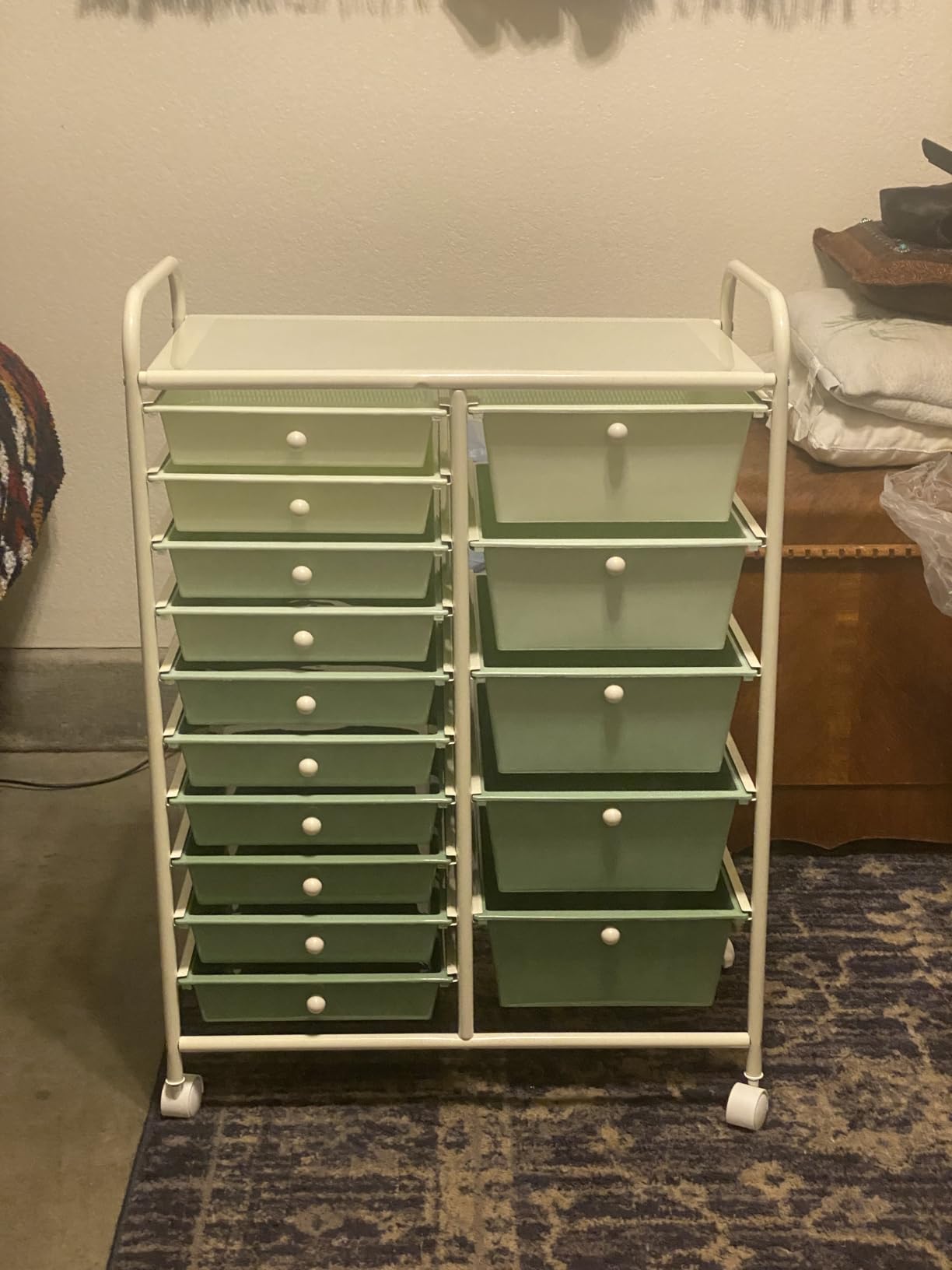 Giantex 15 Drawers Rolling Cart, Classroom Organizers, Storage Cart with Wheels, for Teacher Office Home School Supplies Tool Craft Art Paper, Green Gradient customer photo 1