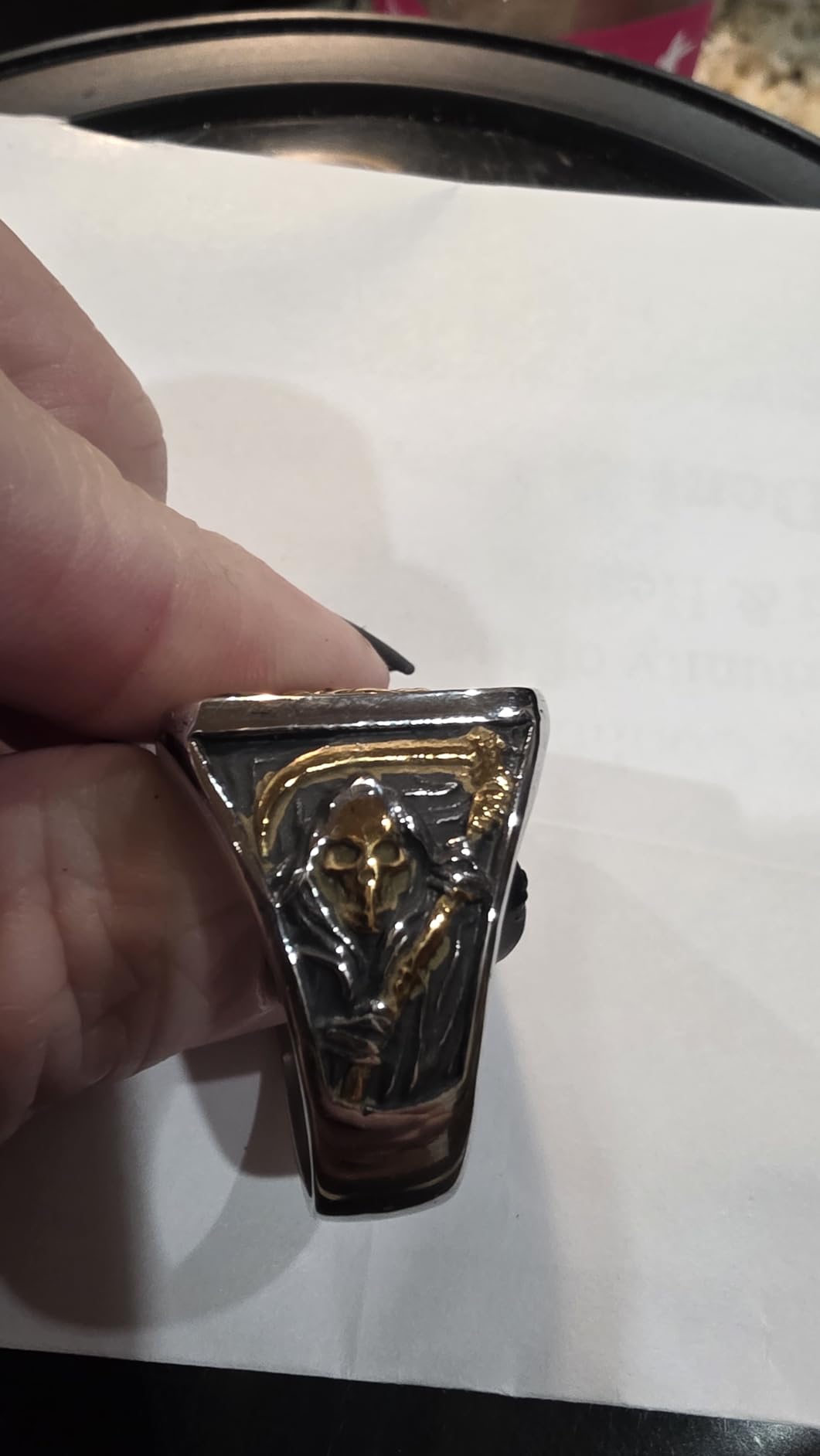 Grim Reaper Ring for Men – Gold Skull with Scythe Signet Statement Ring, Death Biker Punk Stainless Steel Jewelry customer photo 2