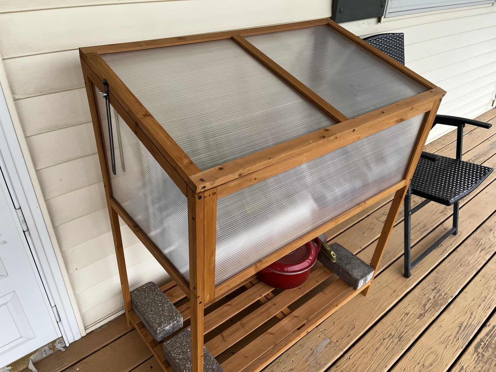 Giantex Wood Cold Frame Greenhouse, Portable Raised Planter Bed Protection with Transparent Flip-top Roof, Small Indoor Outdoor Hot House for Garden Sunroom Balcony, 37”x25”x16” customer photo 2