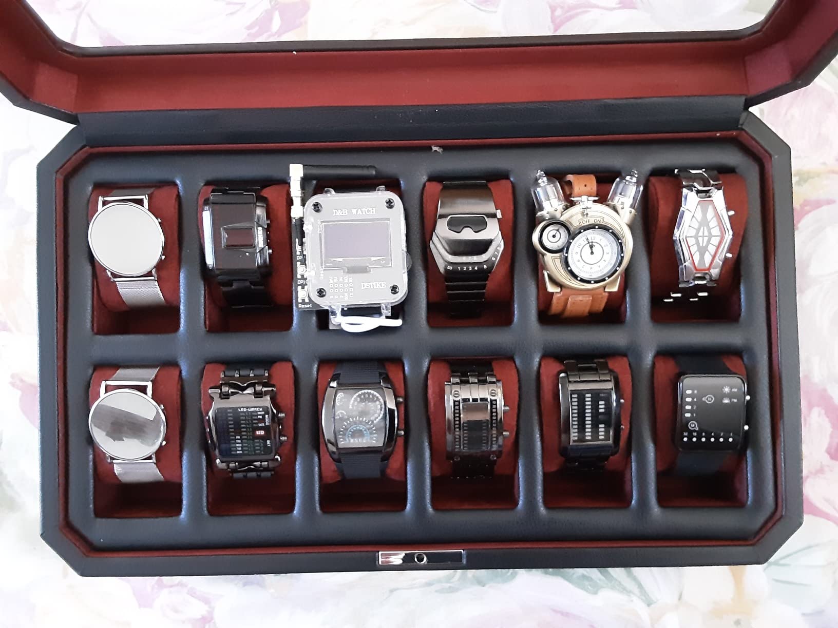 ROTHWELL 12 Slot Leather Watch Box - Luxury Watch Case Display Organizer, Microsuede Liner, Locking Mens Jewelry Watches Holder, Men's Storage Boxes Holder Large Glass Top (Tan/Brown) customer photo 1