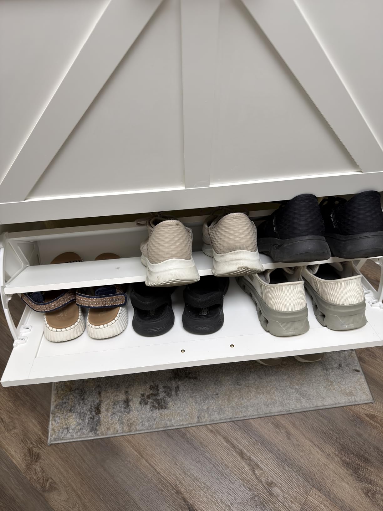 GRUSIGN Shoe Cabinet, Shoe Storage Cabinet with 2 Flip Drawers & Adjustable Shelf, Space-Saving Shoe Organizer – Holds 16+ Pairs, Narrow Shoe Cabinet Storage for Entryway/Hallway(White) customer photo 1