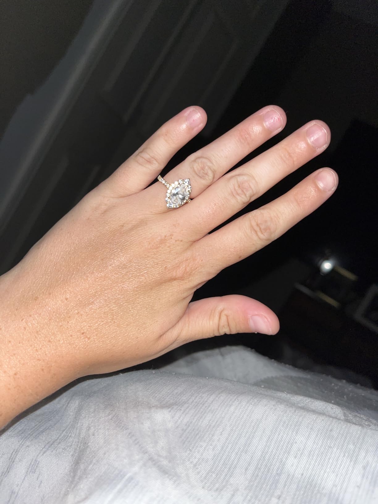 EAMTI 3CT Oval Cut CZ Engagement Rings for Women Halo Wedding Band | Cubic Zirconia, Wedding Promise Ring, Travel Ring, Marquise, White Gold Plated customer photo 1
