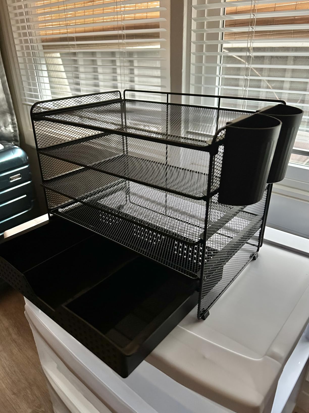 LEKETREE Wood Desk Organizer, 2-Tier Computer Monitor Stand Riser with Storage Drawer and 2 Pen Holders, Laptop & Printer Stand, Shelf for Top of Desk (Wood) customer photo 2
