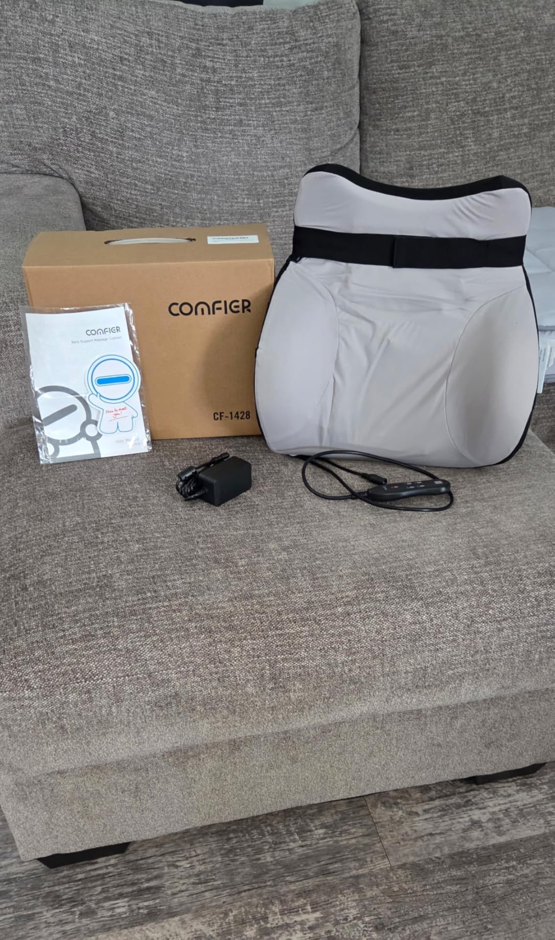 COMFIER Lumbar Support Cushion with Kneading Massage, Heat & Vibration, Ergonomic Back Support Pillow for Office Chair, Seat & Sofa Adjustable Comfort, Gray customer photo 2