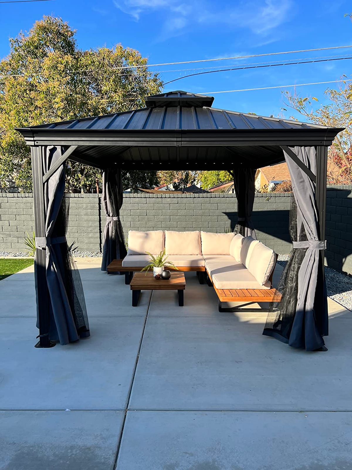 HAPPATIO 12'x12' Outdoor Hardtop Gazebo, Aluminum Gazebo with Double Galvanized Steel Roof, Curtains and Netting for Patio, Backyard, Deck, Lawn, Easy Assembly (Grey) customer photo 1