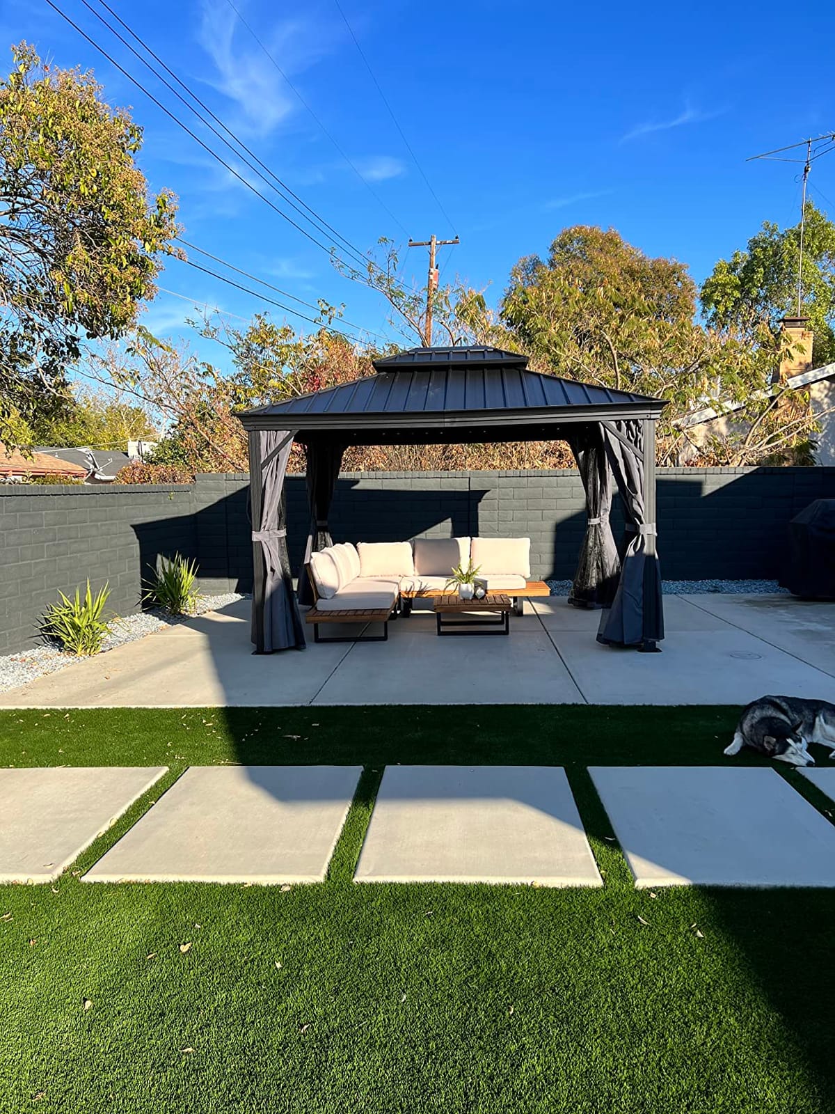 HAPPATIO 12'x12' Outdoor Hardtop Gazebo, Aluminum Gazebo with Double Galvanized Steel Roof, Curtains and Netting for Patio, Backyard, Deck, Lawn, Easy Assembly (Grey) customer photo 2