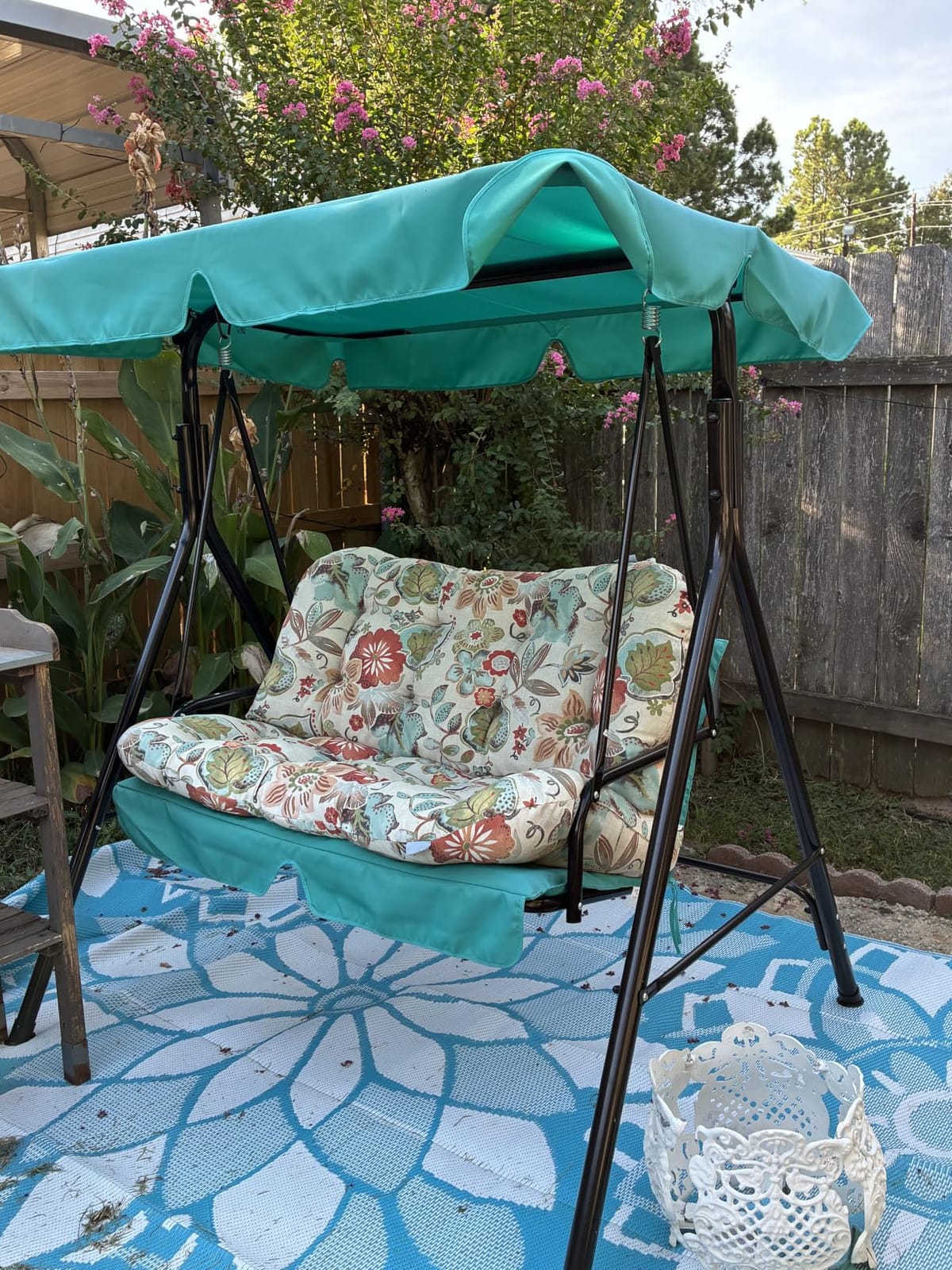 Tangkula 3 Person Porch Swing with Cushions & Canopy, Wine customer photo 2