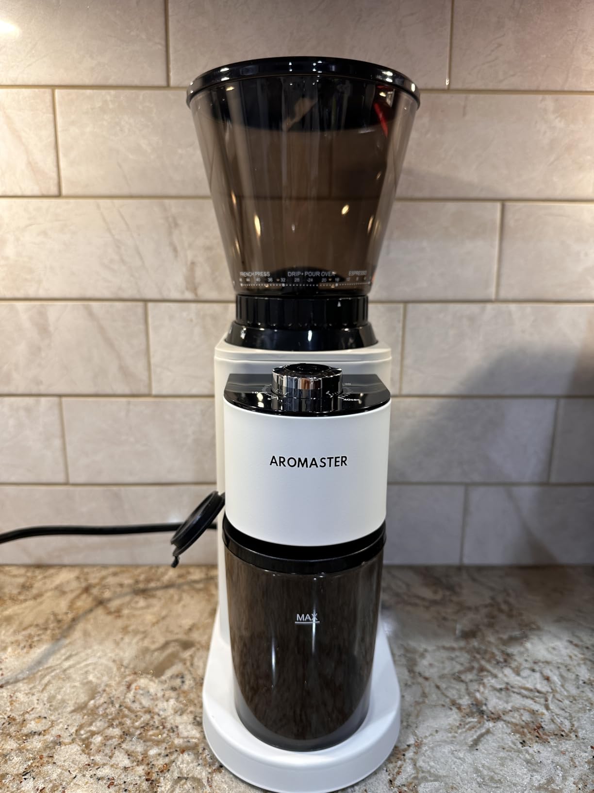 Aromaster Conical Coffee Bean Grinder, 48 Settings, Anti-Static, Sliver customer photo 2