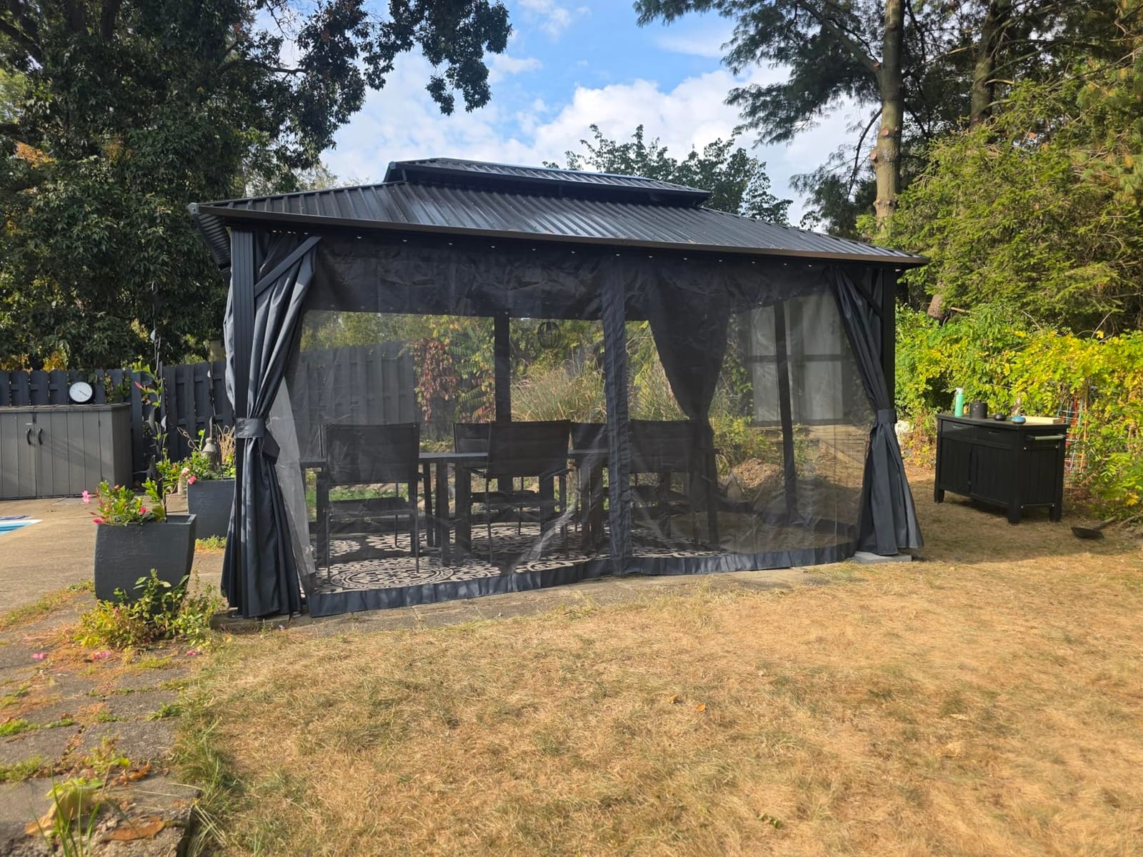 HOTEEL Gazebo 12x20 on Clearance with Metal Roof, Heavy Duty Hardtop Gazebo with Flame-Retardant Curtain & Netting, Outdoor Gazebos with Galvanized Steel Double Roof for Party,Patio Black customer photo 1