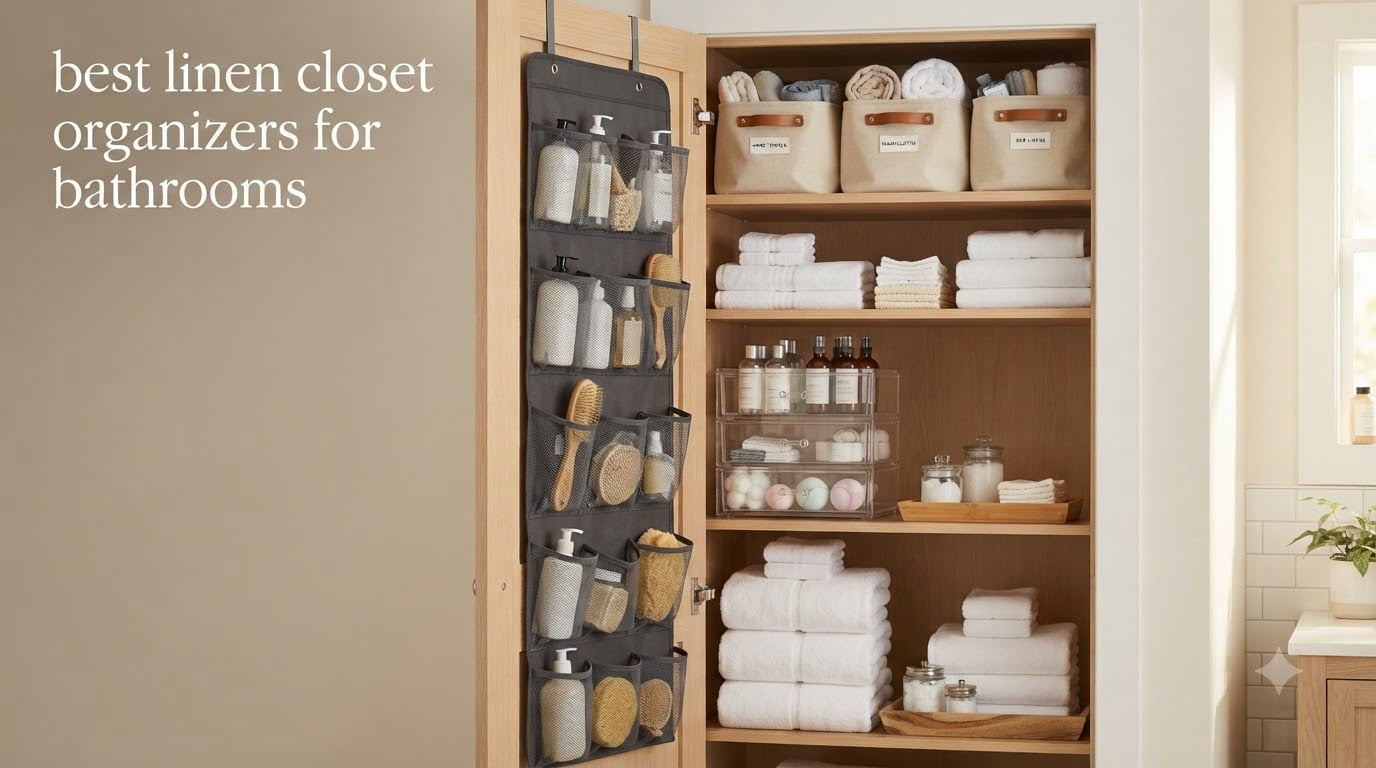 best linen closet organizers for bathrooms