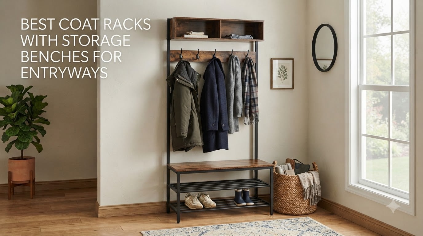 best coat racks with storage benches for entryways