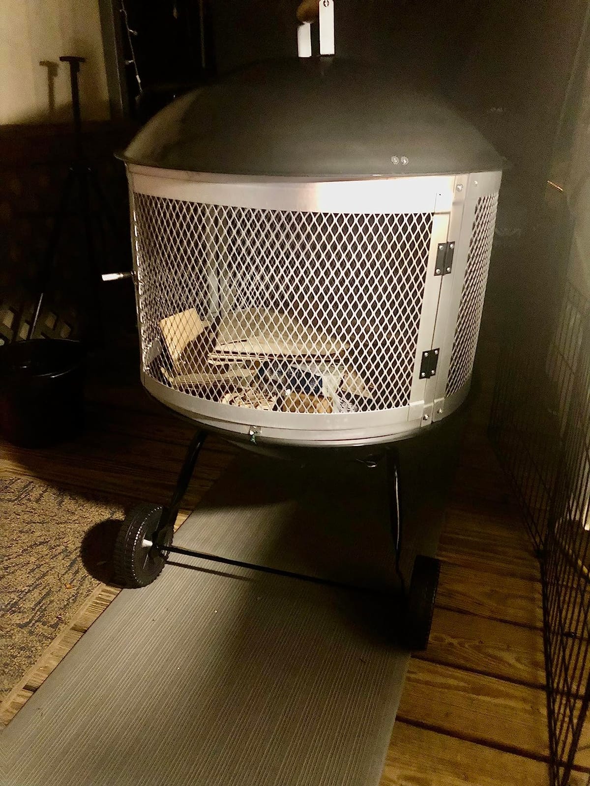 Fire Sense 01471 Fire Pit Bessemer Rolling Patio Fireplace Wooden Bonfire Porcelain Enamel Wood Burning with Wheels & Handle Grip for Outdoor Entertaining - Black & Silver - 28