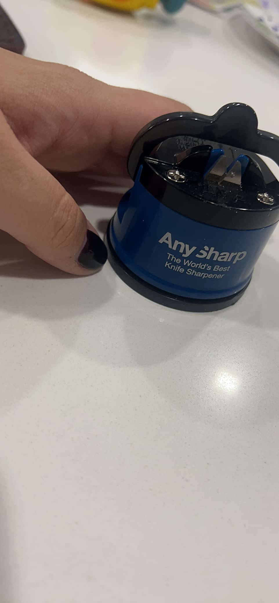 AnySharp – GLOBAL – Easy to Use, Hands Free Knife Sharpener - Blue customer photo 1