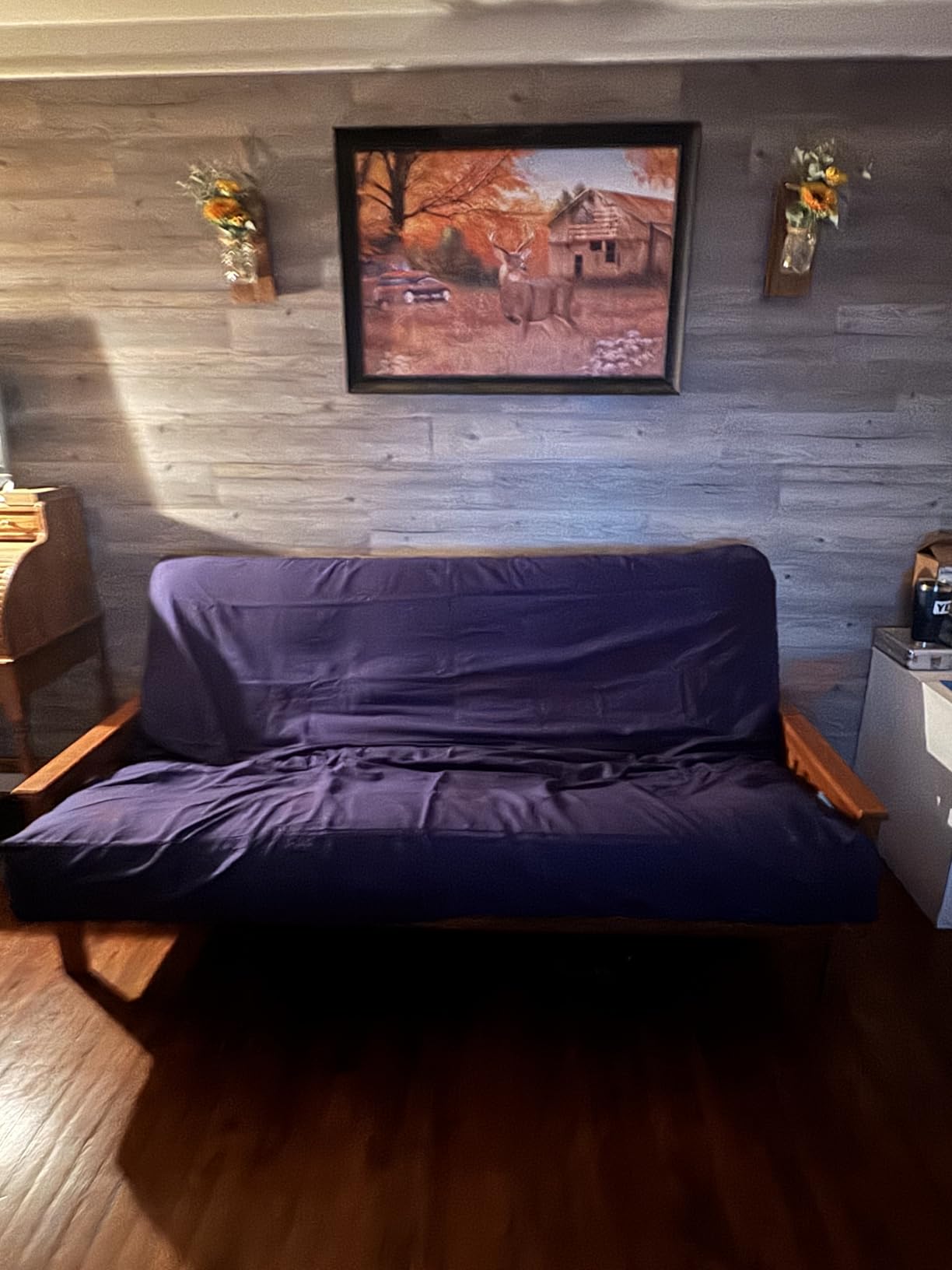 Nirvana Futons Stanford Futon Set - Full Size Futon Frame with Mattress Included (8 Inch Thick Mattress, Twill Navy Blue Color), Heavy Duty Wood, Popular Sofa Bed Choice customer photo 1