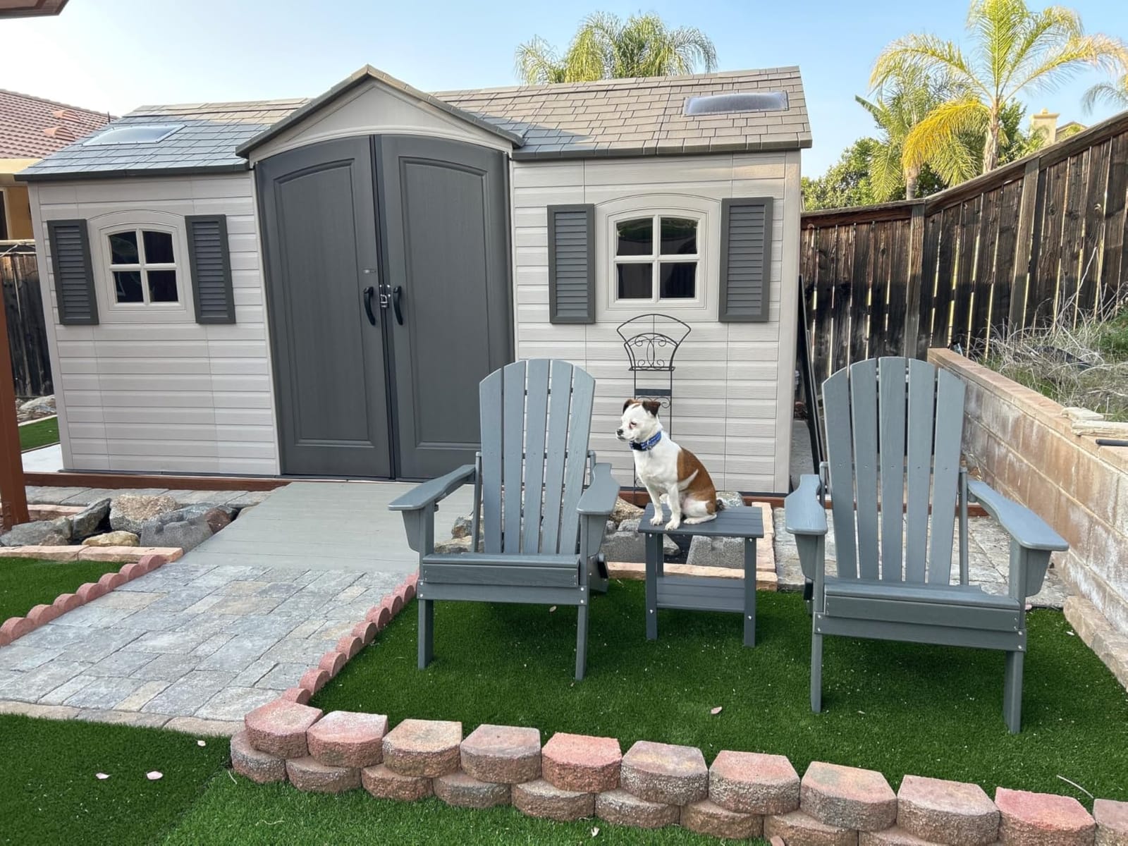 Lifetime 15×8 Ft Dual‑Entry Outdoor Storage Shed, Steel‑Reinforced, UV‑Protected, Weather‑Resistant Backyard Garden Shed with Skylights, Windows & Shelving, Desert Sand customer photo 1