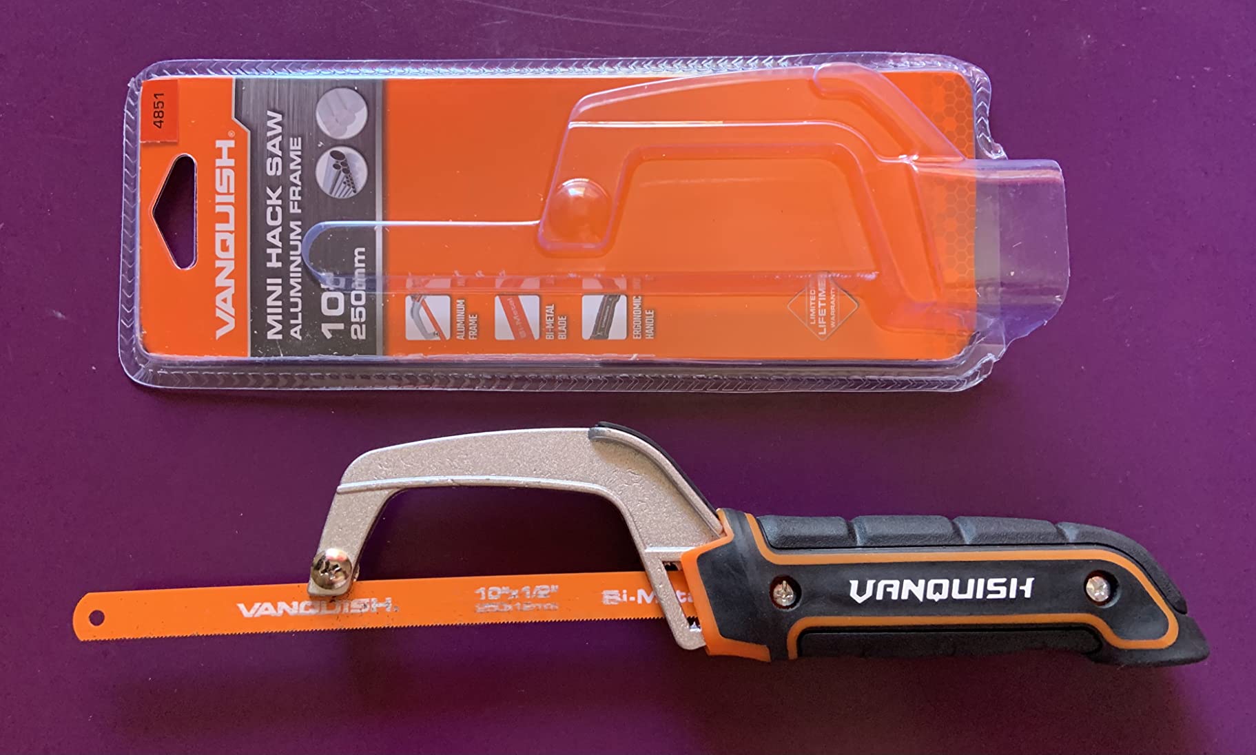 VANQUISH Hacksaw, Compact Hand Operating Hack Saw with 10 Inch Aluminum Frame, Bi-Metal HSS Blades, Suitable for Wood and Metal Mini Hacksaw 4851 customer photo 2