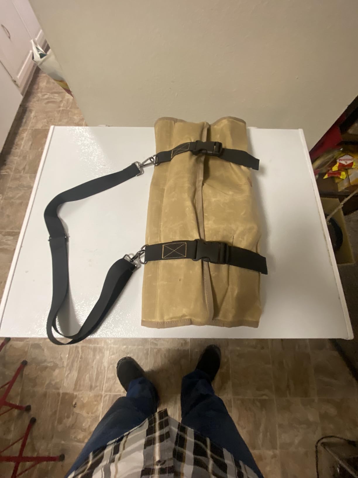 Chef Knife Roll Bag,Waxed Canvas Knife Travel Case,Heavy Duty Professional Knife Carrier Storage Holder with 10 Slots,Portable Kitchen Culinary Tool Organizer for Men,Fits up to 18.8” Knives.Khaki customer photo 2