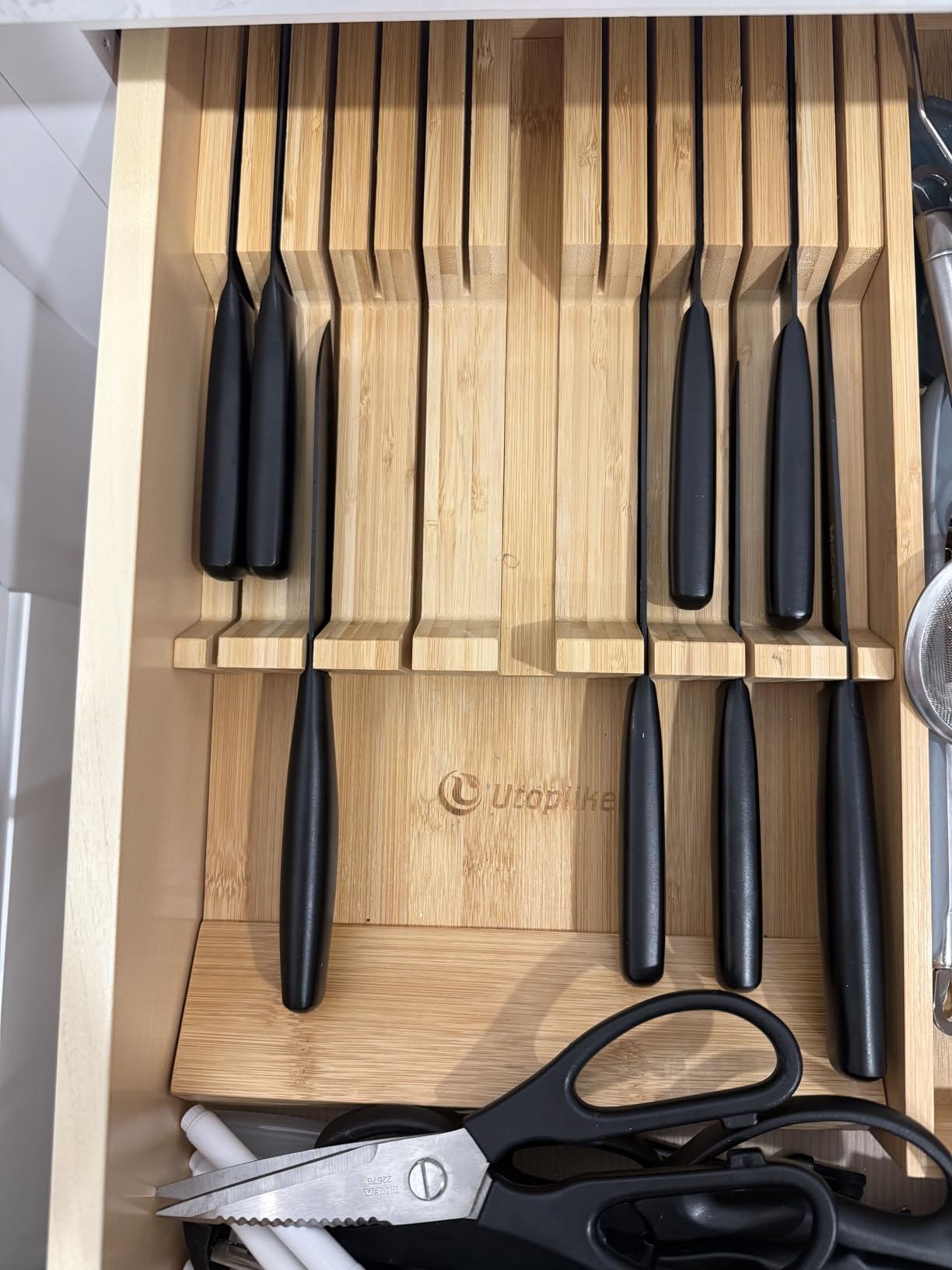 Utoplike In-drawer Knife Block Bamboo Kitchen Knives Drawer Organizer Large customer photo 1