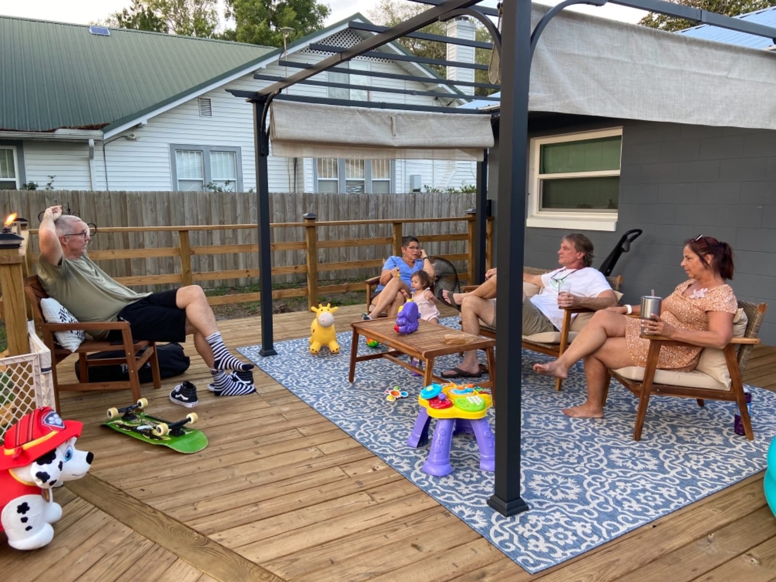 Sunjoy Outdoor Pergola 9 x 12 ft. Patio Black Steel Frame Pergola with Retractable Beige Canopy Shade for Backyard, Garden Activities customer photo 1