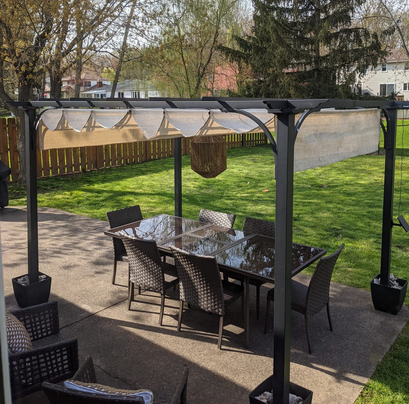 Sunjoy Outdoor Pergola 9 x 12 ft. Patio Black Steel Frame Pergola with Retractable Beige Canopy Shade for Backyard, Garden Activities customer photo 2