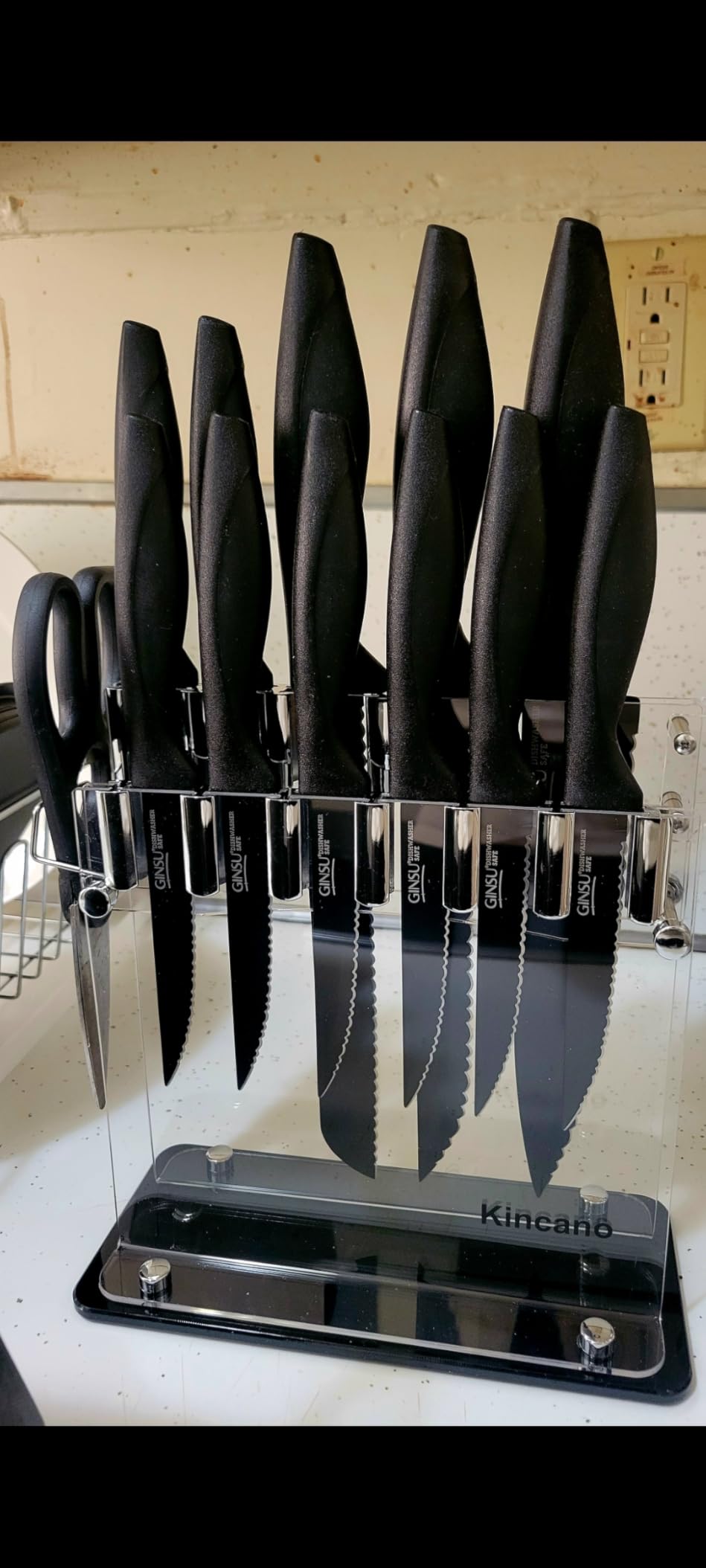 Knife Set, 14 PCS High Carbon Stainless Steel Super Sharp Kitchen Knife Set for Chef with Acrylic Stand, include Steak Knives, Sharpener and Scissors, Ergonomical Design by kincano customer photo 1