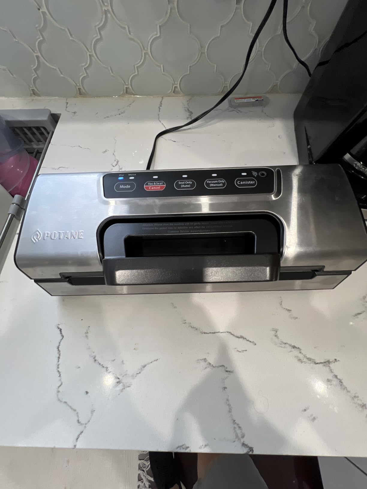 Potane Precision Vacuum Machine,Pro Food Sealer with Built-in Cutter and Bag Storage(Up to 20 Feet Length), Both Auto Manual Options,2 Modes,Includes 2 Bag Rolls 11”x16’ and 8”x16’,Compact Design customer photo 1