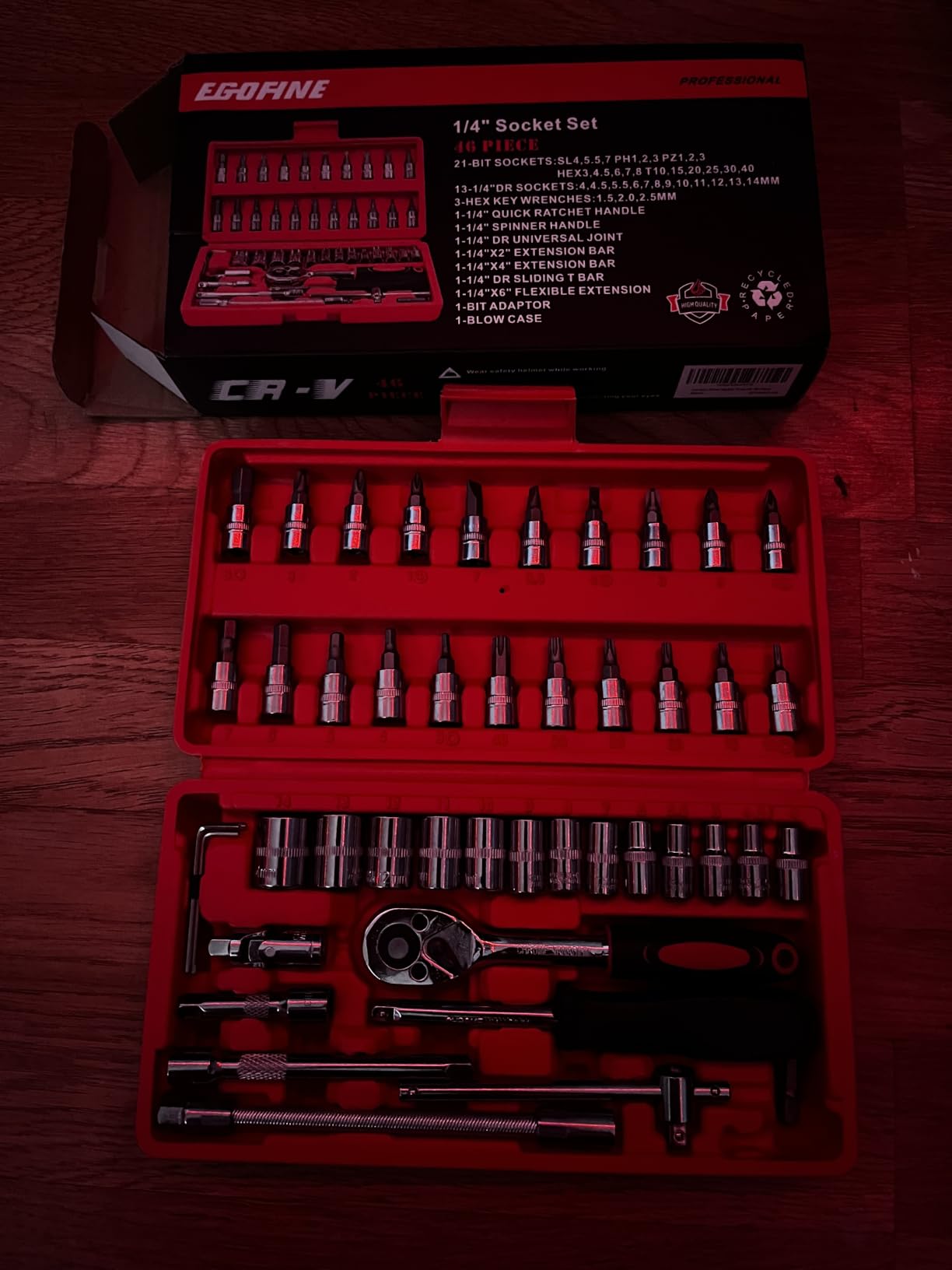 Egofine 46 Pieces 1/4 inch Drive Socket Ratchet Wrench Set, with Bit Socket Set Metric and Extension Bar for Auto Repairing and Household, with Storage Case customer photo 2