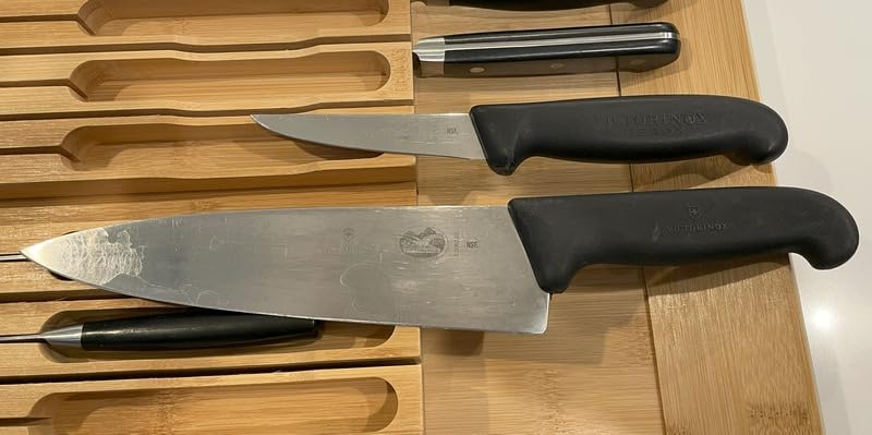 VaeFae Bamboo Knife Drawer Organizer, Knife Drawer Organizer Insert, Kitchen Drawer Knife Block for 12 Knives and a PLUS Slot for your Knife Sharpener (Without Knives) customer photo 2