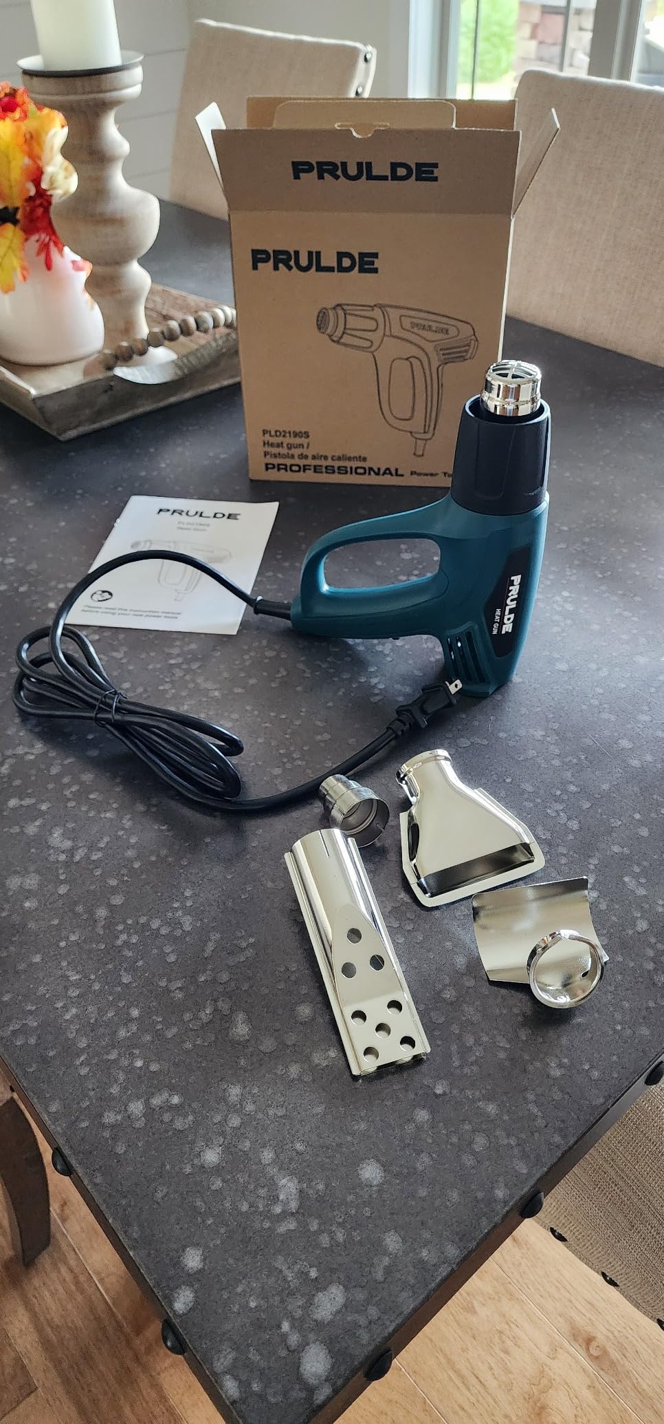 PRULDE Heat Gun, 1500W Dual Temperature Settings 572°F~1112°F Fast Heating Hot Air Gun with 6.5Ft Power Cord/4 Nozzles/Overload Protection for Crafts, Shrink Wrapping/Tubing, Paint Removing(N2190) customer photo 2