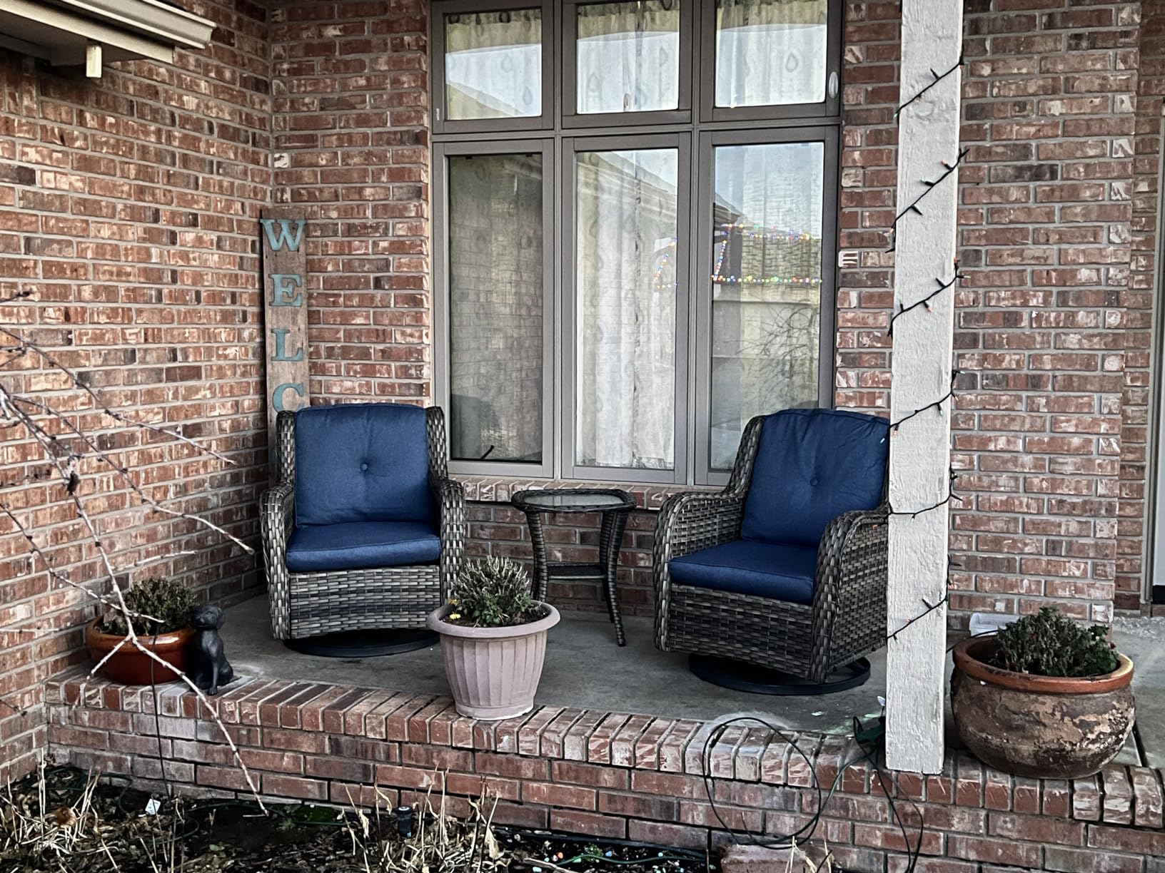 2 Pieces Outdoor Wicker Swivel Rocker Patio Chairs Set of 2, Cushions Blue customer photo 2