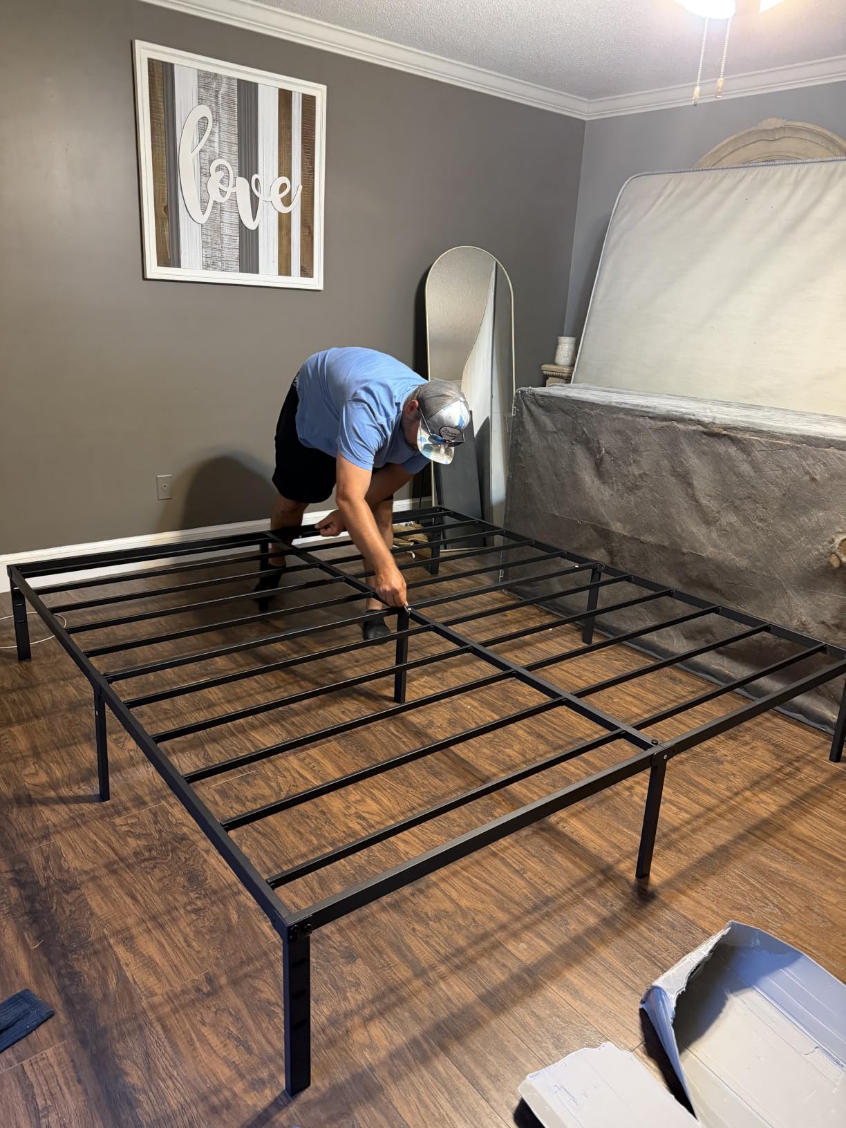 NEW JETO Metal Bed Frame,King Size Bed Frame with Storage Space,18 Inch customer photo 2