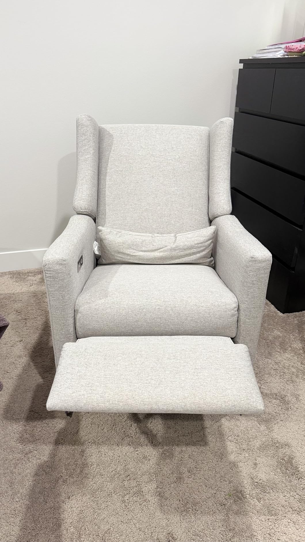 babyletto Kiwi Electric Recliner Glider - Olive Boucle w/Light Wood Base customer photo 1