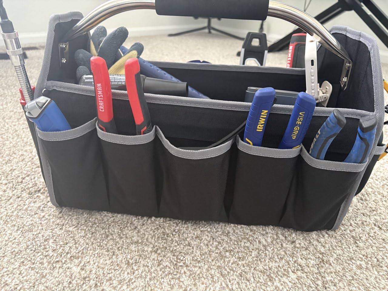 Kowsinde 16 Inch Tool Bag, Electrician Tool Bag, Open Top Tool Bags, 26 Pockets Can Hold Many Tools, Steel Handle and Removable Shoulder Strap customer photo 2