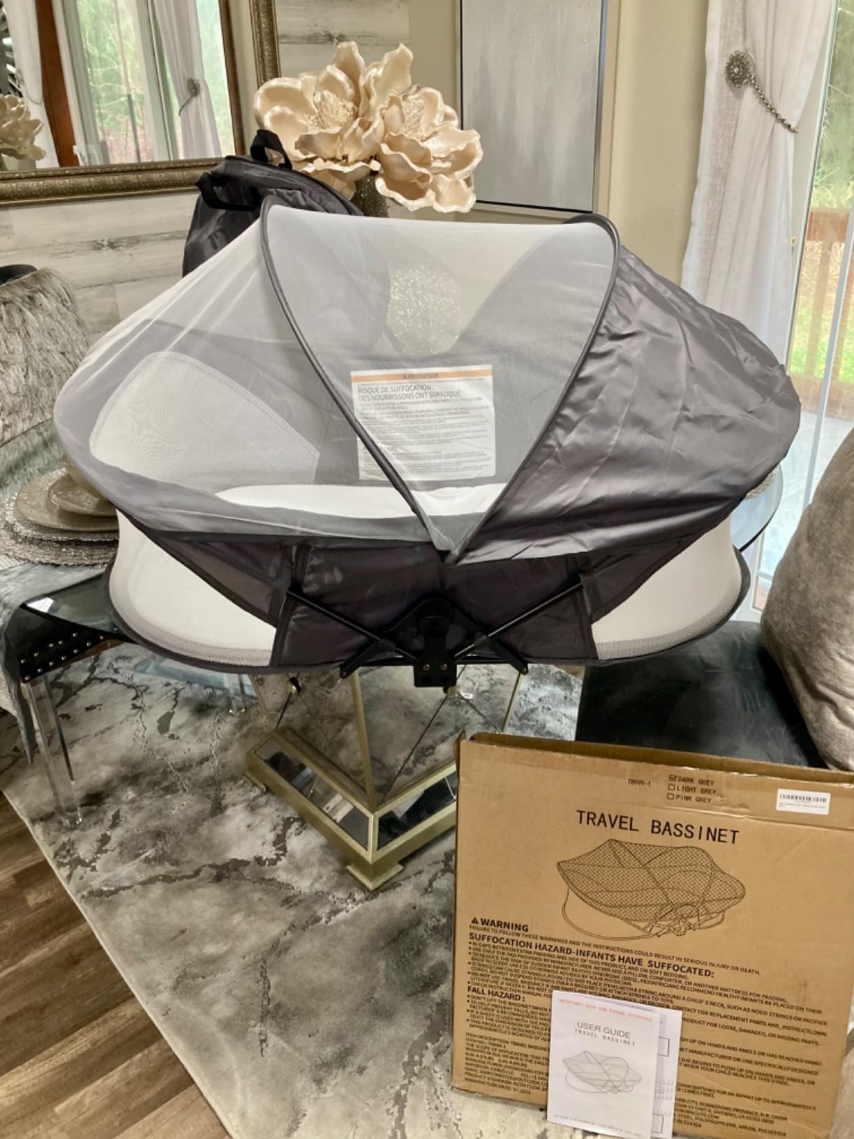 Soobaby Portable Travel Pod with Mosquito Net and Sunshade Canopy,Lightweight Washable,Gray customer photo 2