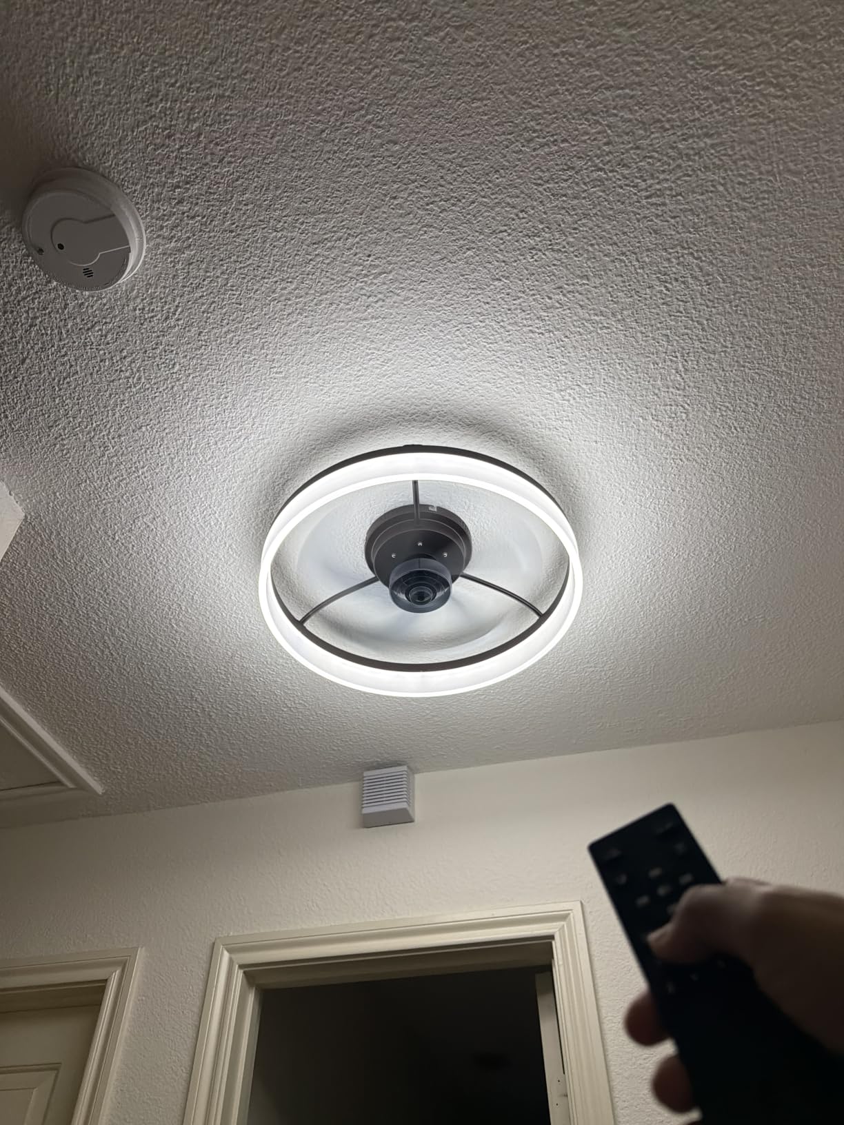 VOLISUN Low Profile Ceiling Fans with Lights and Remote, Fandelier Ceiling Fan Flush Mount, 3000K-6500K Smart Bladeless LED Fan Light, Black Modern Ceiling Fans with Lights for Bedroom customer photo 2