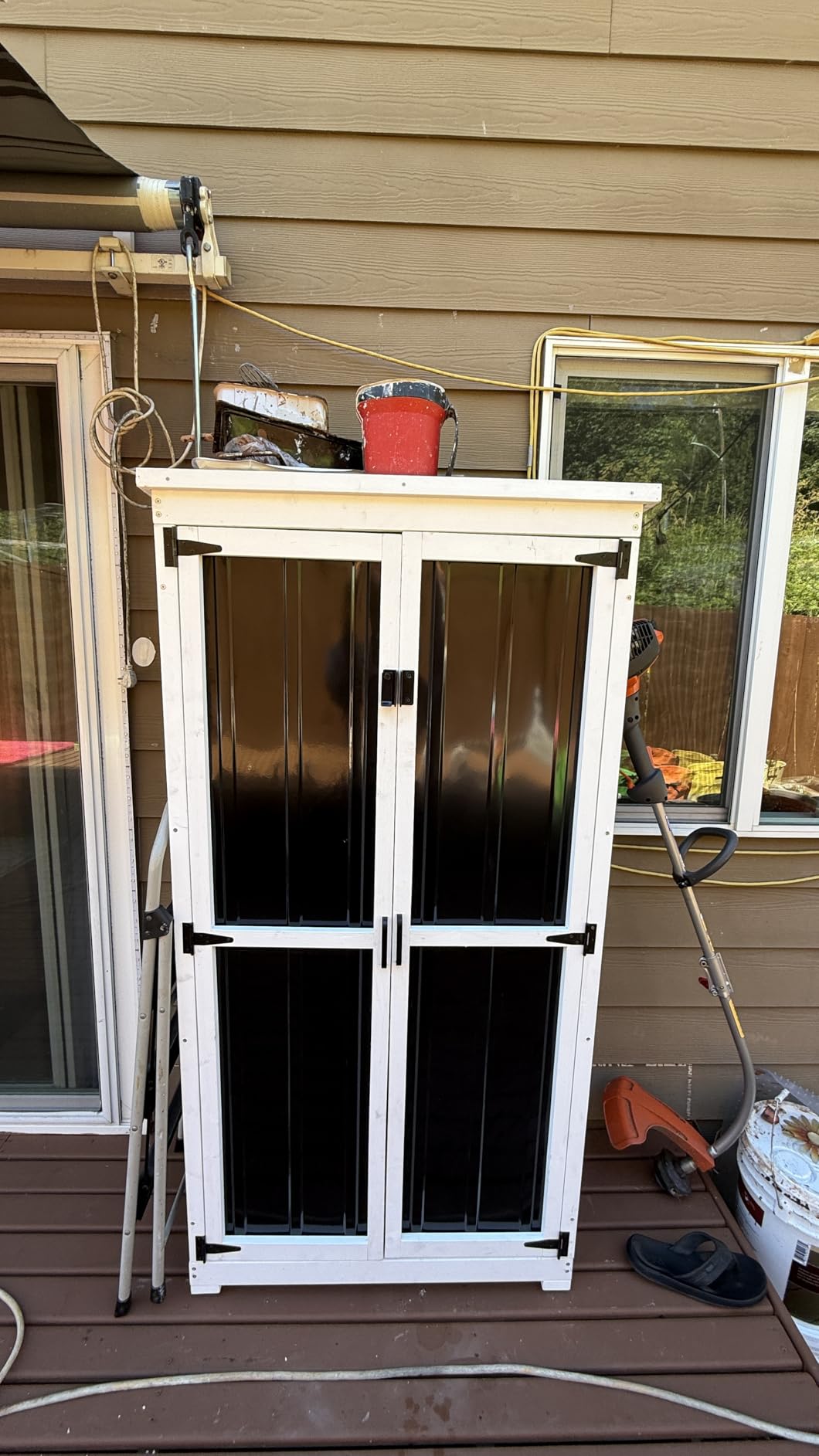 GDLF Outdoor Storage Cabinet, Wood & Metal Garden Shed, Tall Tool Organizer customer photo 2