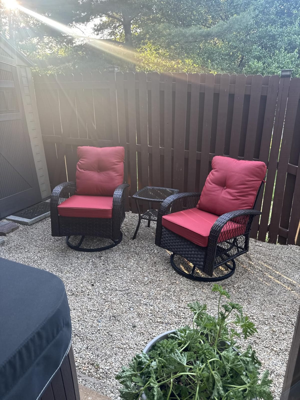 Patio Furniture Set 3 Pieces, Outdoor Swivel Glider Rocker Bistro Set, Blue customer photo 1
