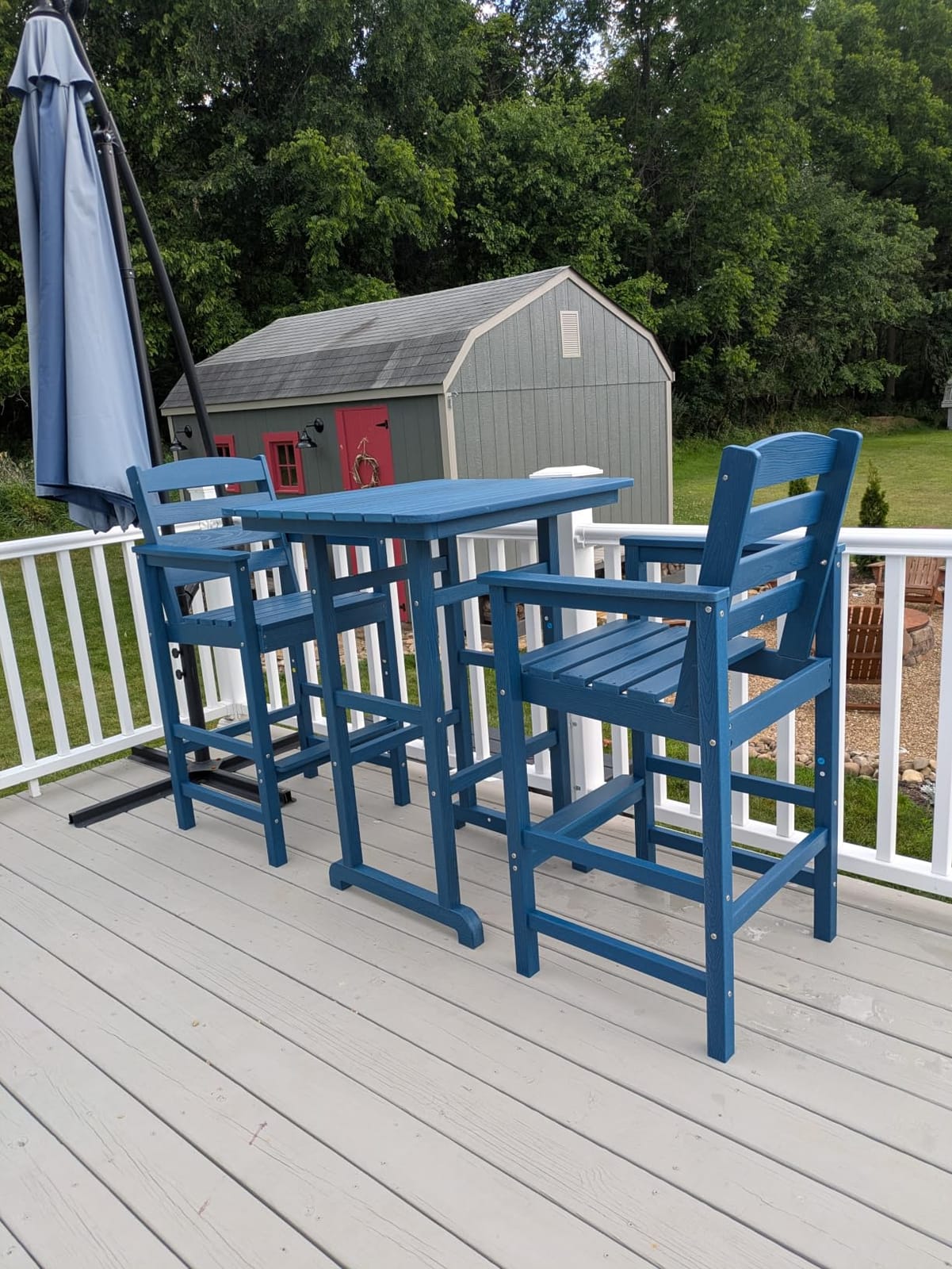 SERWALL 3 Pcs HDPE Bar Height Adirondack Chairs and Bar Table Set, Blue customer photo 2