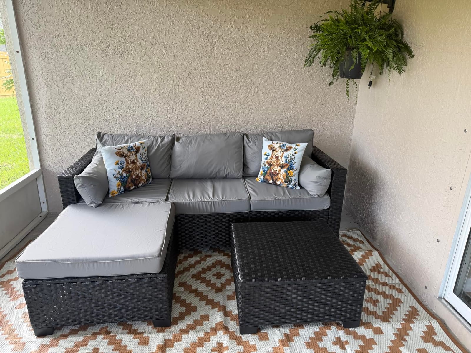 Rattaner 3 Pieces Patio Furniture Set Outdoor Sectional Wicker Patio Furniture Patio Couch with Ottoman and Outdoor Table All-Weather Anti-Slip Cushions Waterproof Covers, Light Grey customer photo 1