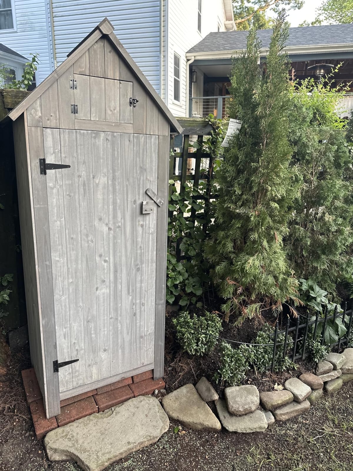 VINGLI Outdoor Wooden Storage Shed, Garden Shed Outside Tool Cabinet with Safety Latch, Patio Storage Organizer (Dark Grey) customer photo 2