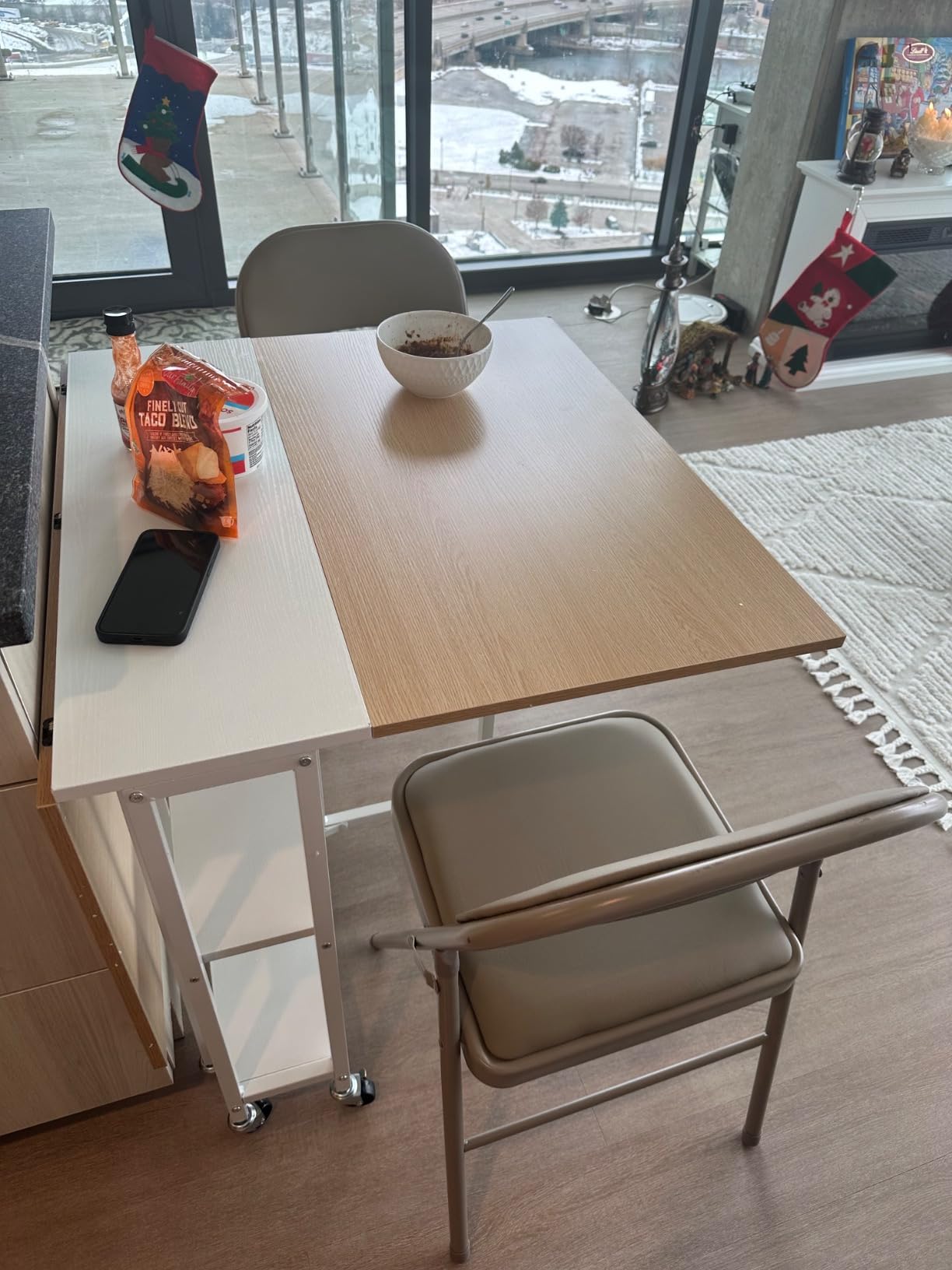 CHOEZON Folding Dining Table, Movable Dining Table, Expandable Kitchen Table, Versatile Table with 6 Wheels and 2-Tier Shelf, for Dining, Living Room, Apartment, Rustic Brown TCZ01BF customer photo 2