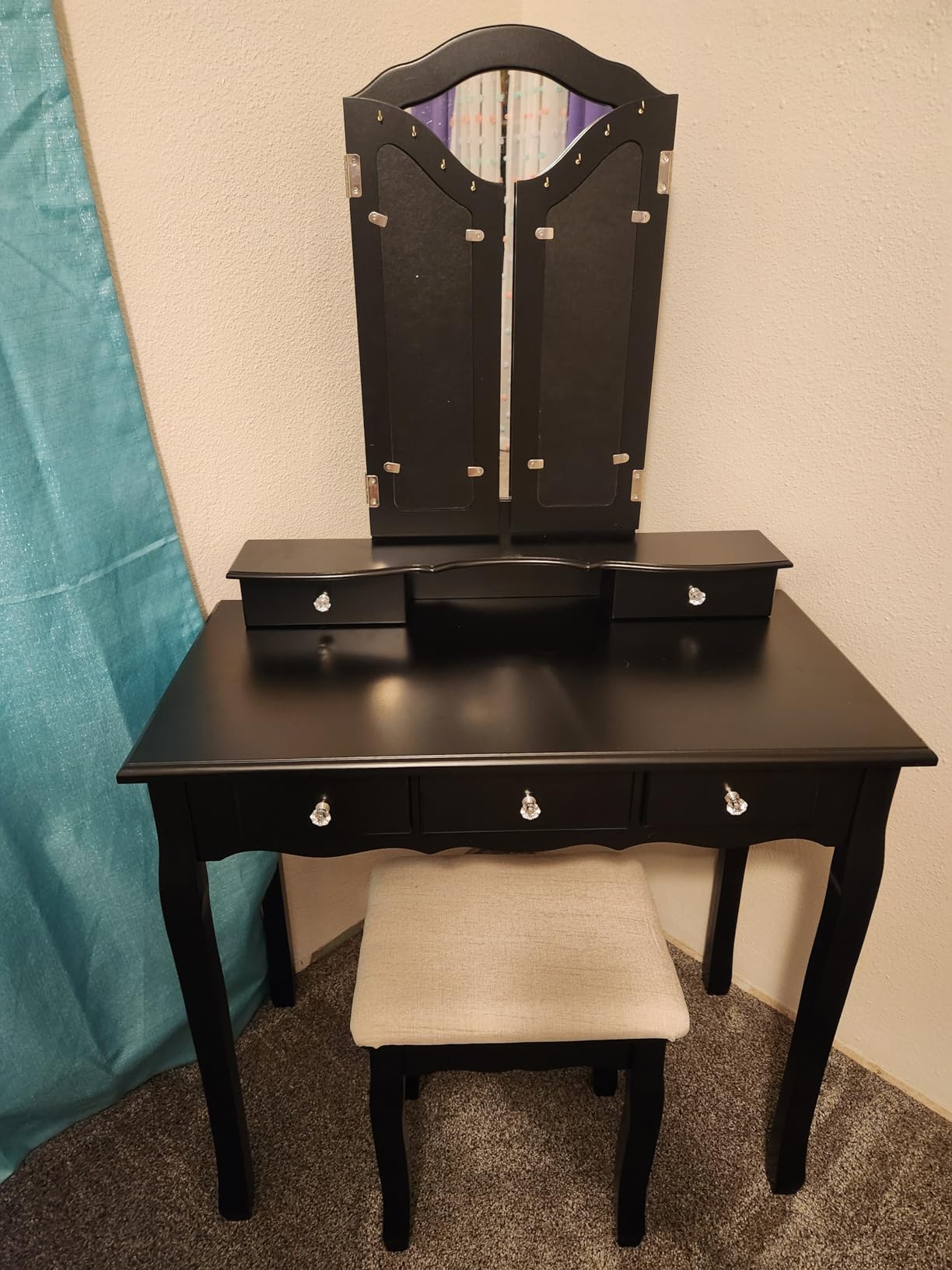 Tiptiper Makeup Vanity with Lighted Mirror and Stool, White customer photo 2