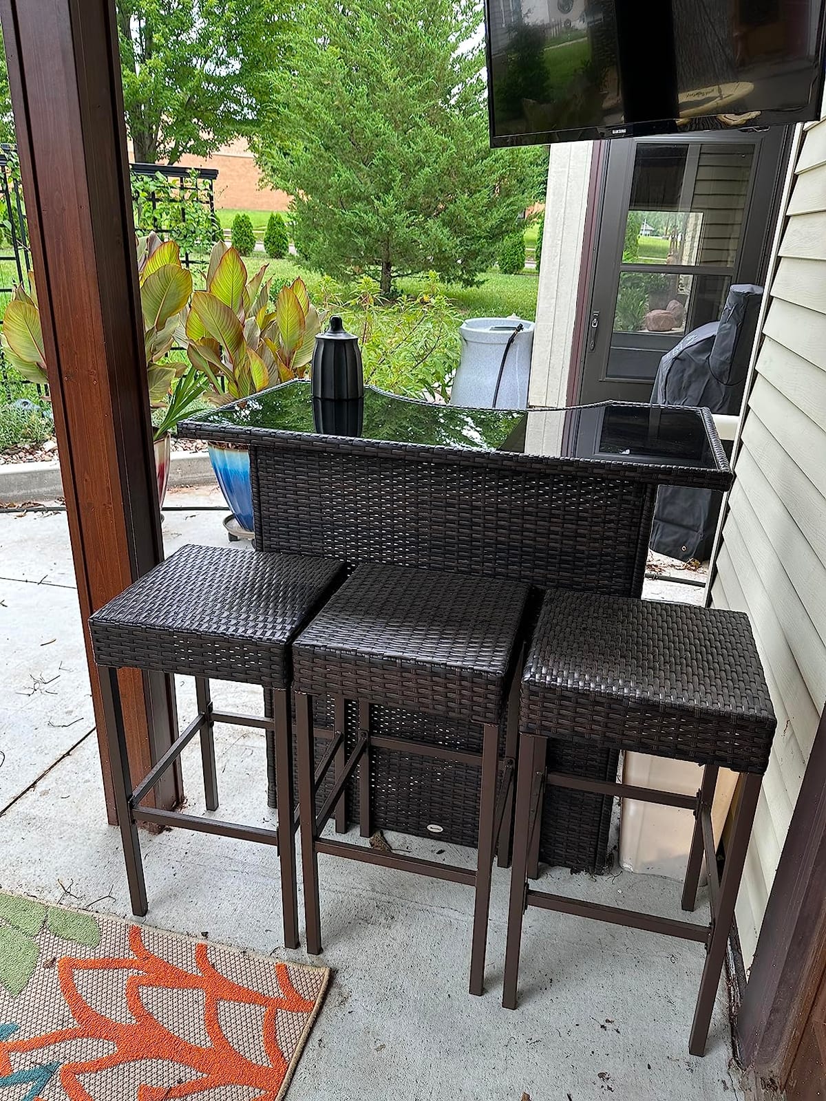 Outsunny 5 Piece Wicker Outdoor Bar Set with Glass Table Top Dark Gray customer photo 1