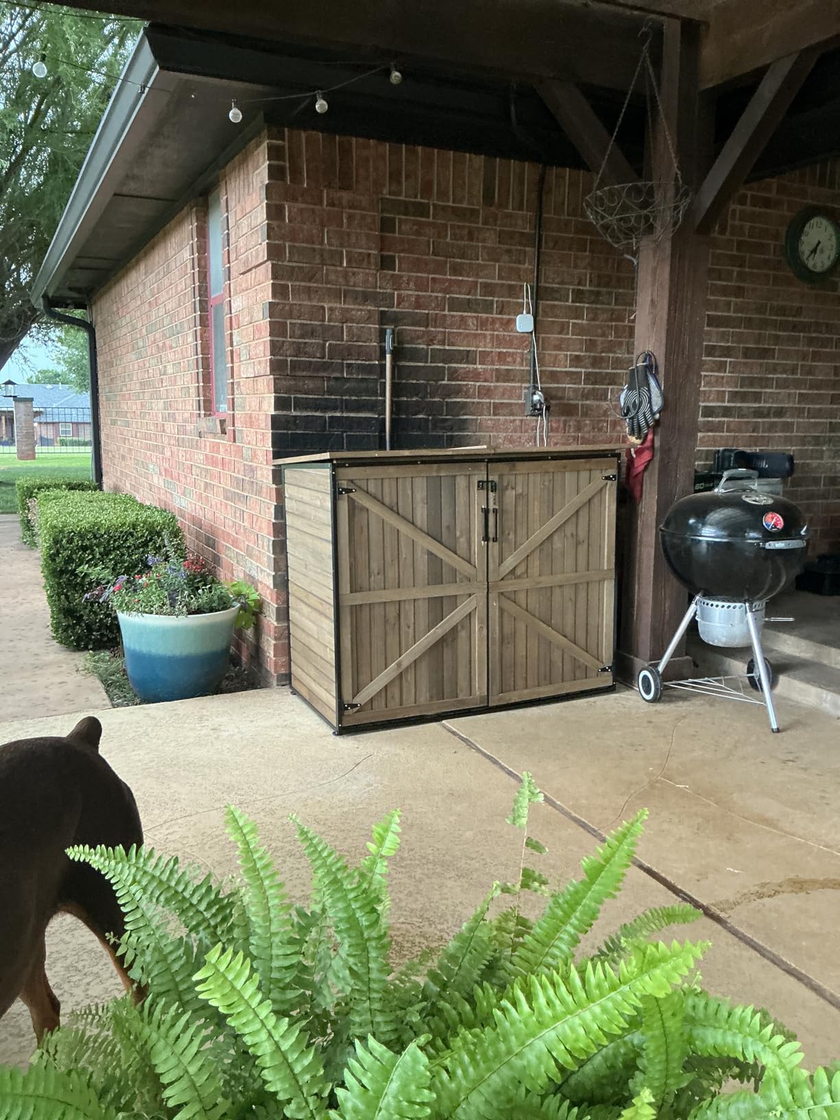 GUTINNEEN Outdoor Storage Cabinet, Upgraded with Durable Front Metal Frame Garden Shed Tool Storage Cabinet with Wooden Floor Adjustable Shelfs 2.5 x 1.4FT (Brown) customer photo 2