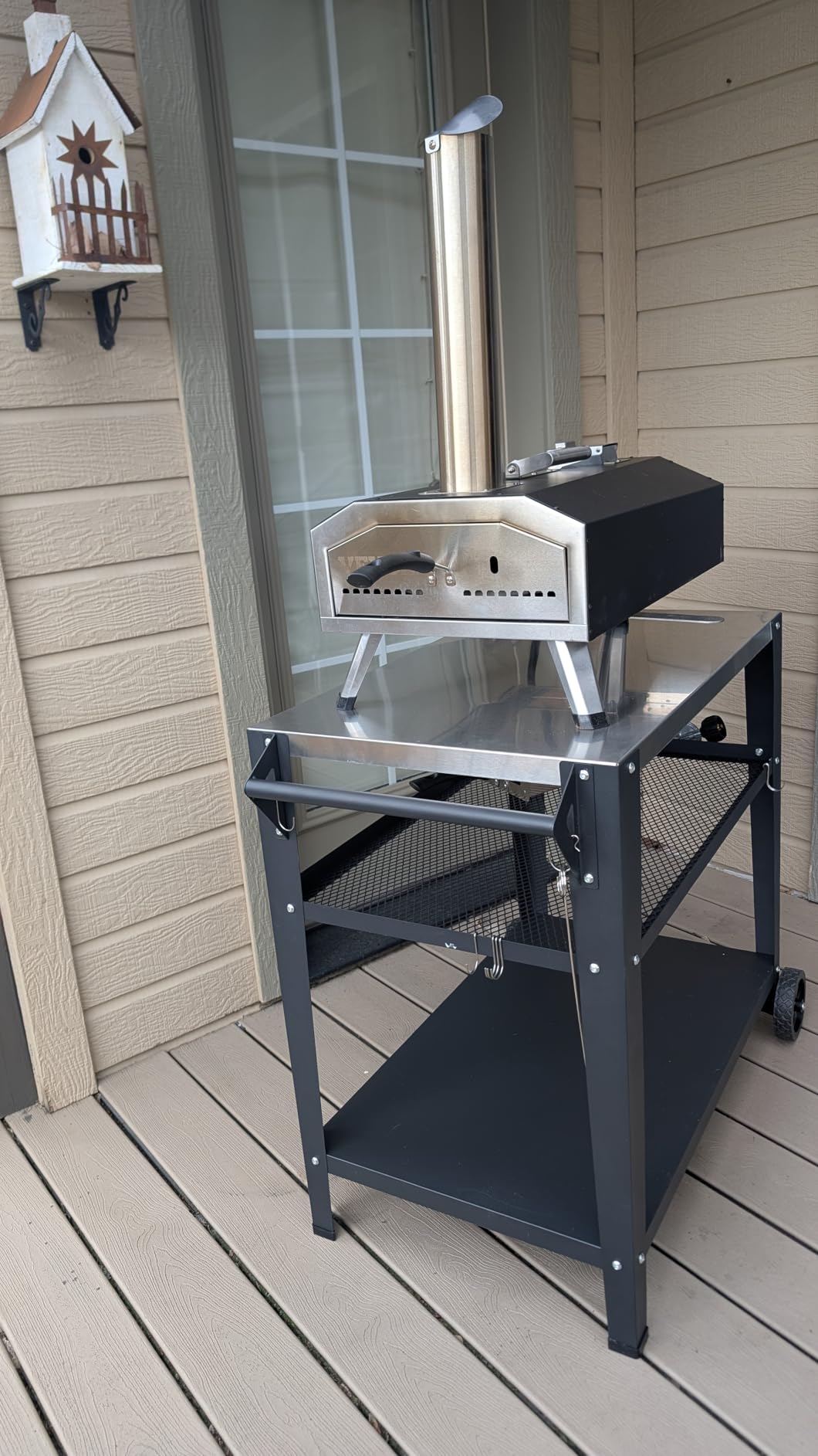 LEETOLLA Stainless Steel Outdoor Grill Cart with Wheels, Heavy-Duty 3-Tier BBQ Prep Table for Pizza Oven, Griddle, Patio – Rustproof Commercial Kitchen Cart with Tool Hooks customer photo 2