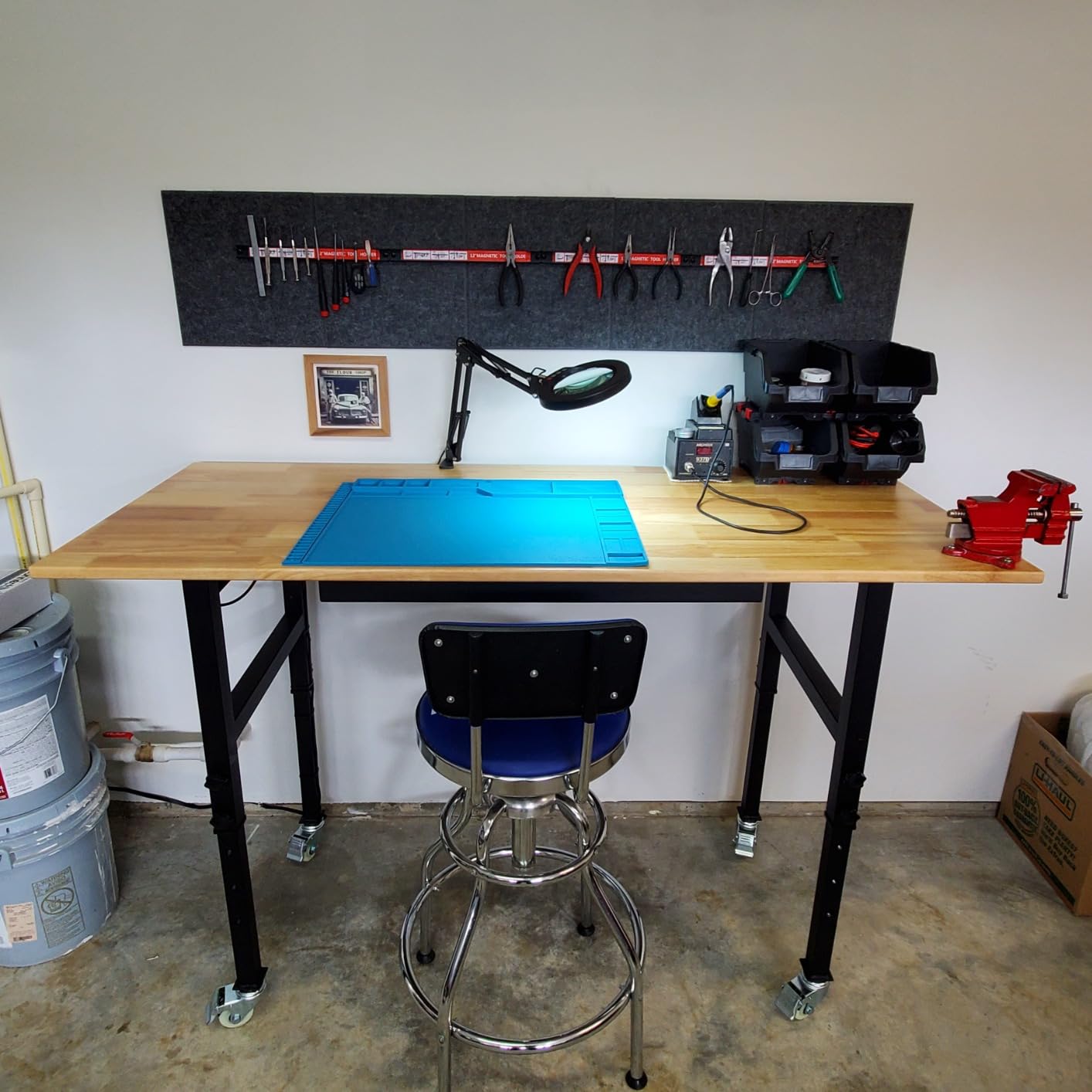 48'' Adjustable Workbench, Solid Wood Work Bench Table with Wheels and Power Outlet, Rolling Workbench with Drawers, Large Load Capacity Garage Workbench for Workshop,Office,Home customer photo 2